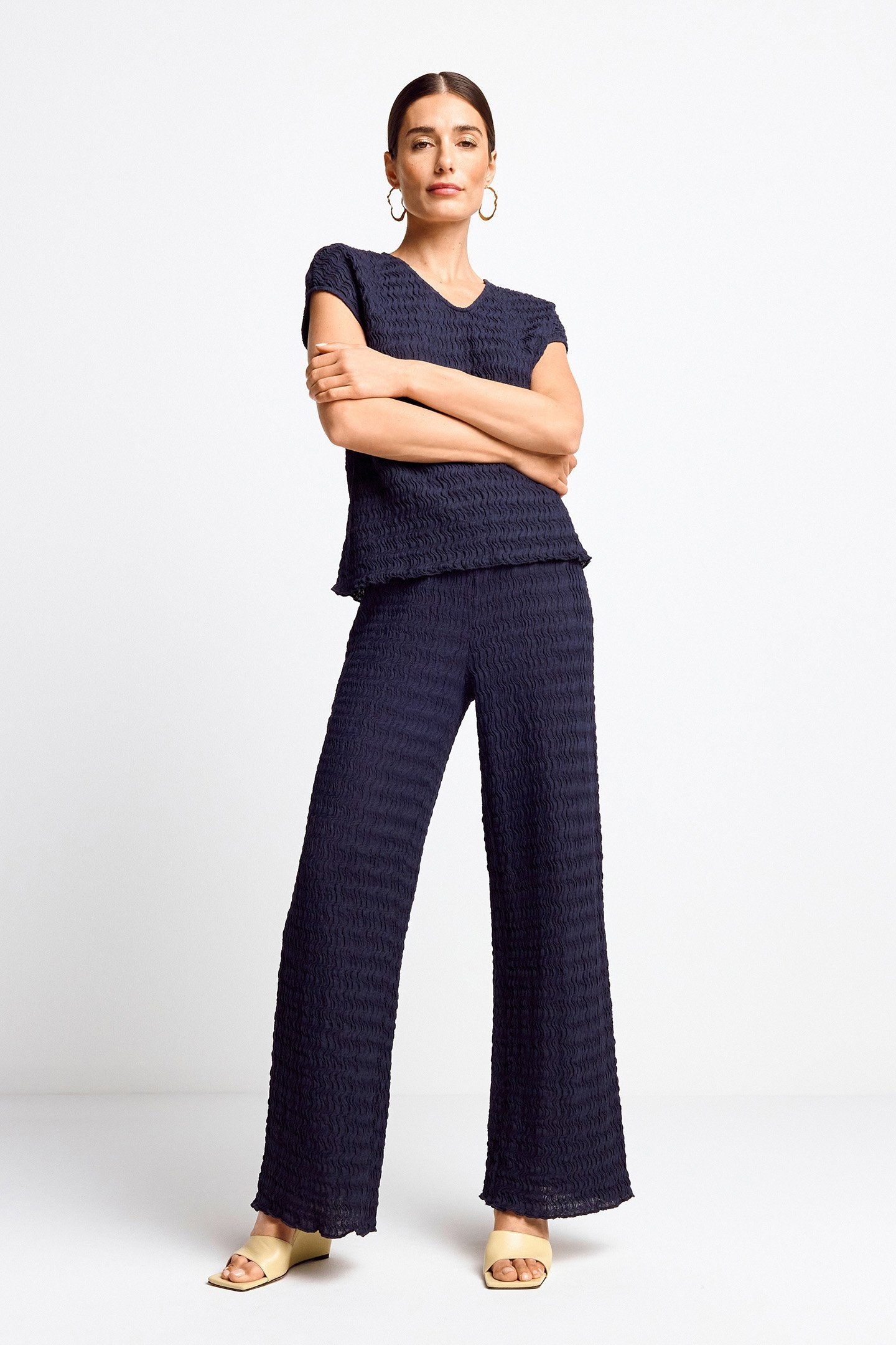 CRINKLED STRAIGHT LEG PANTS MIDNIGHT BLUE 1