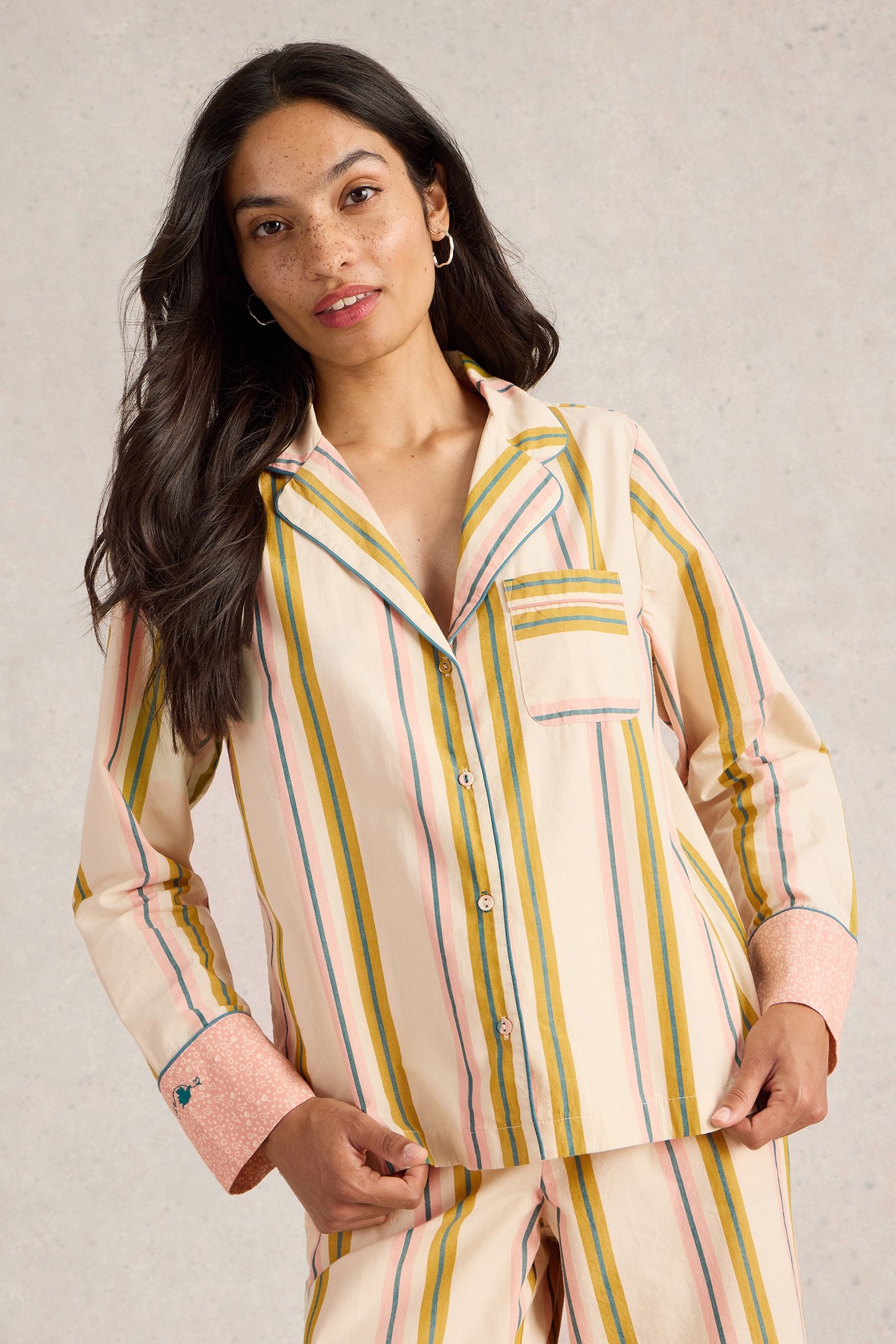 NINA ORGANIC STRIPE PJ SHIRT IVORY MULTI 1