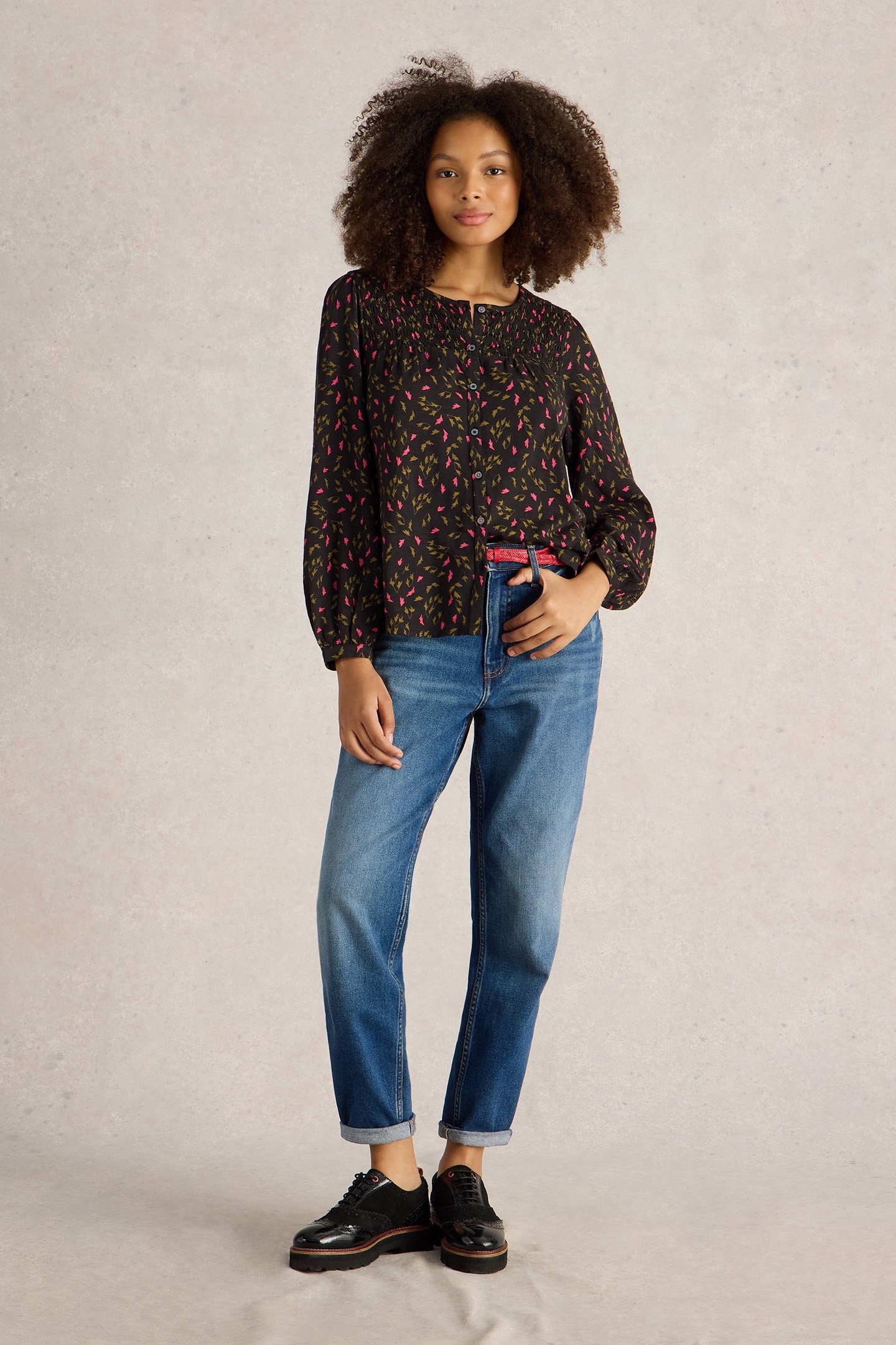 DANIELLA SHIRRED TOP BLACK PRINT 3