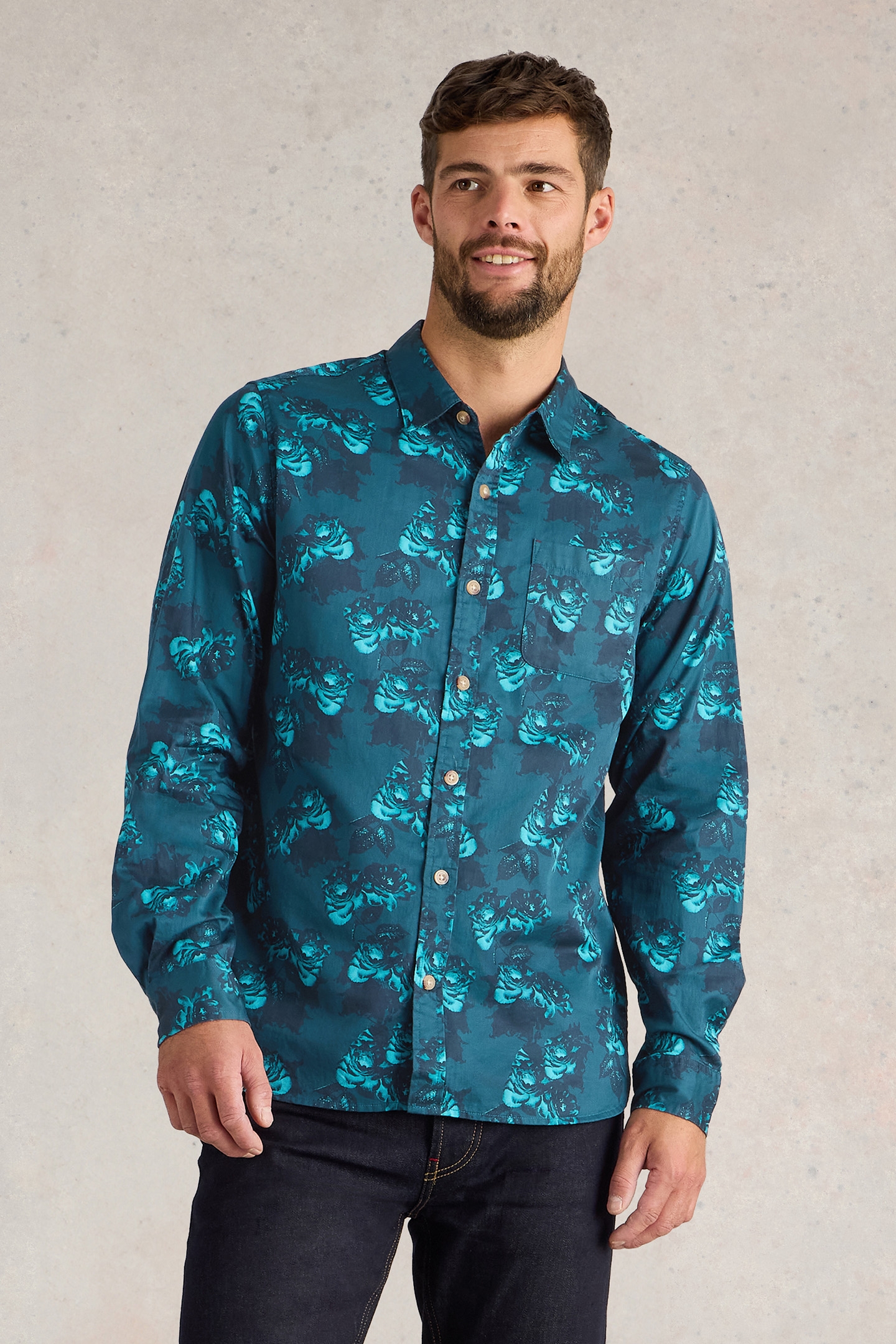 DARK FLORAL PRINTED SHIRT BLUE PRINT 1