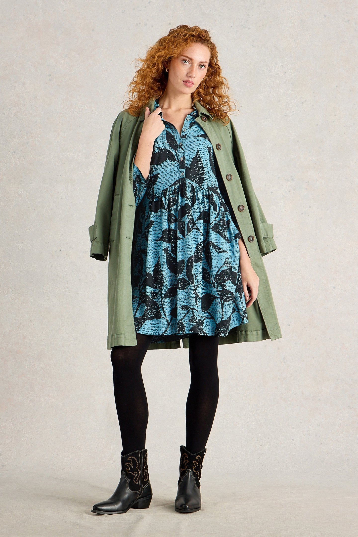 EVERLY JERSEY SHIRT DRESS BLUE PRINT 4