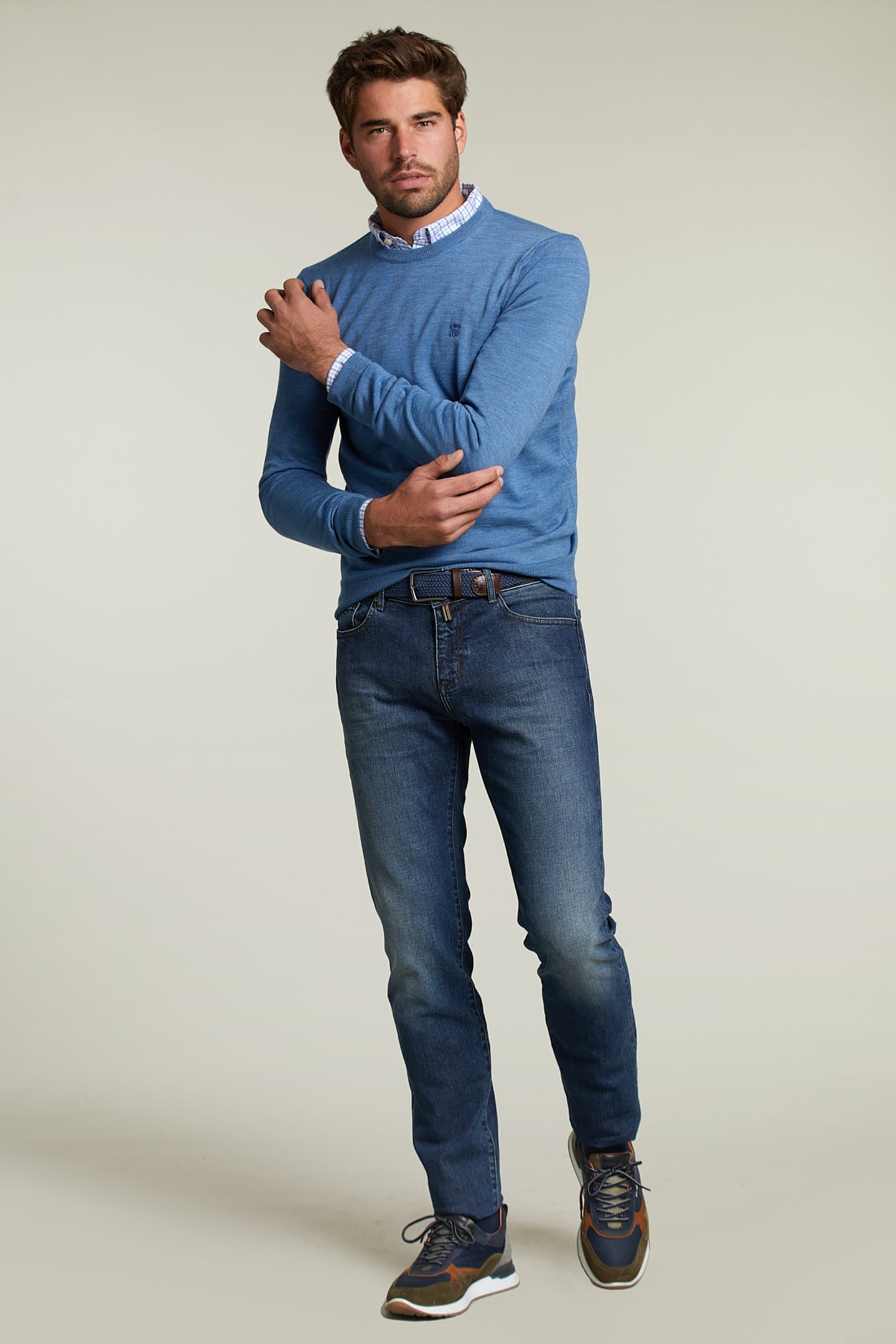 CUSTOM FIT MERINO ROUND NECK PULLOVER WALL STREET MIX 3