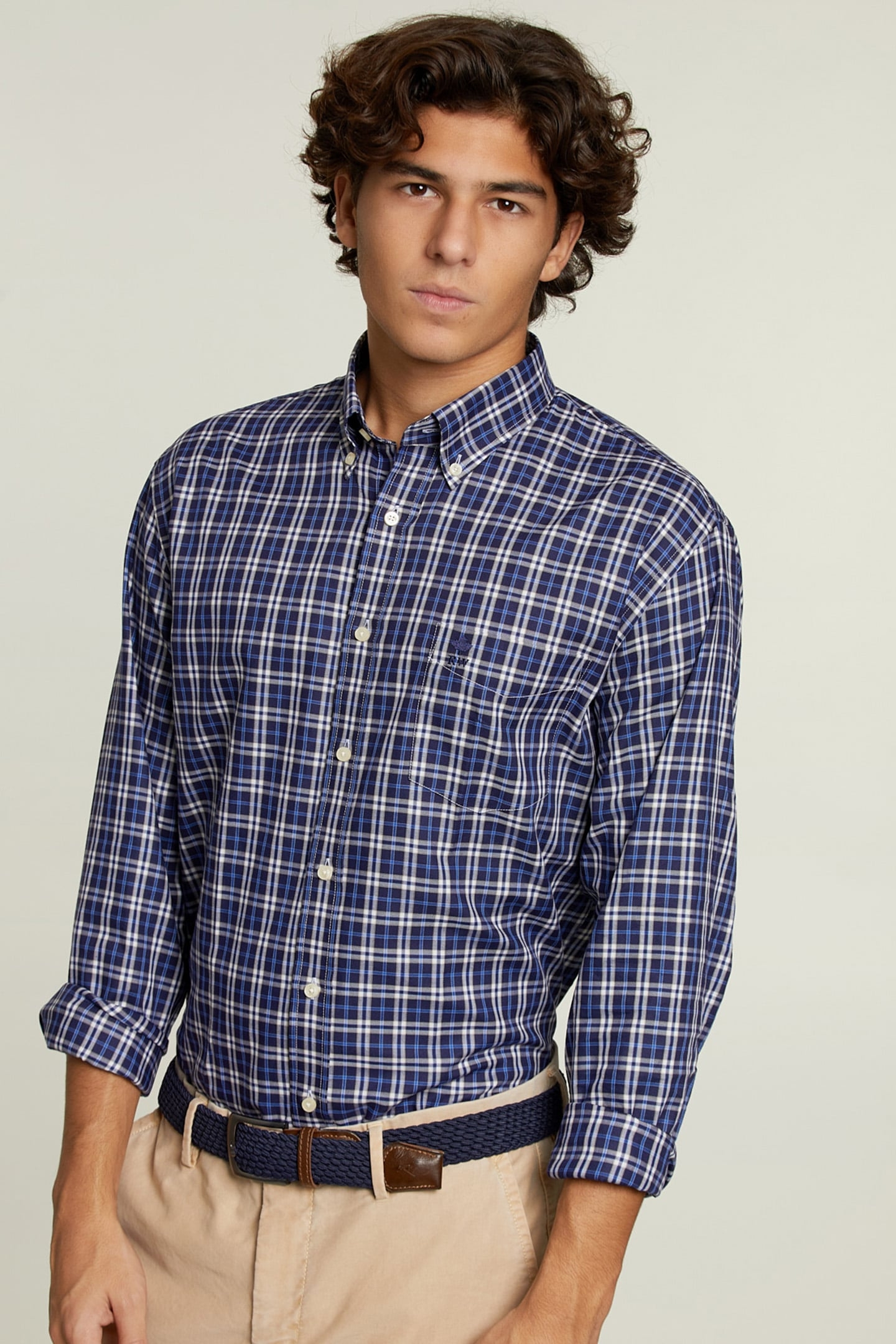 CUSTOM FIT CHECKED SHIRT BLUE/WHITE 1