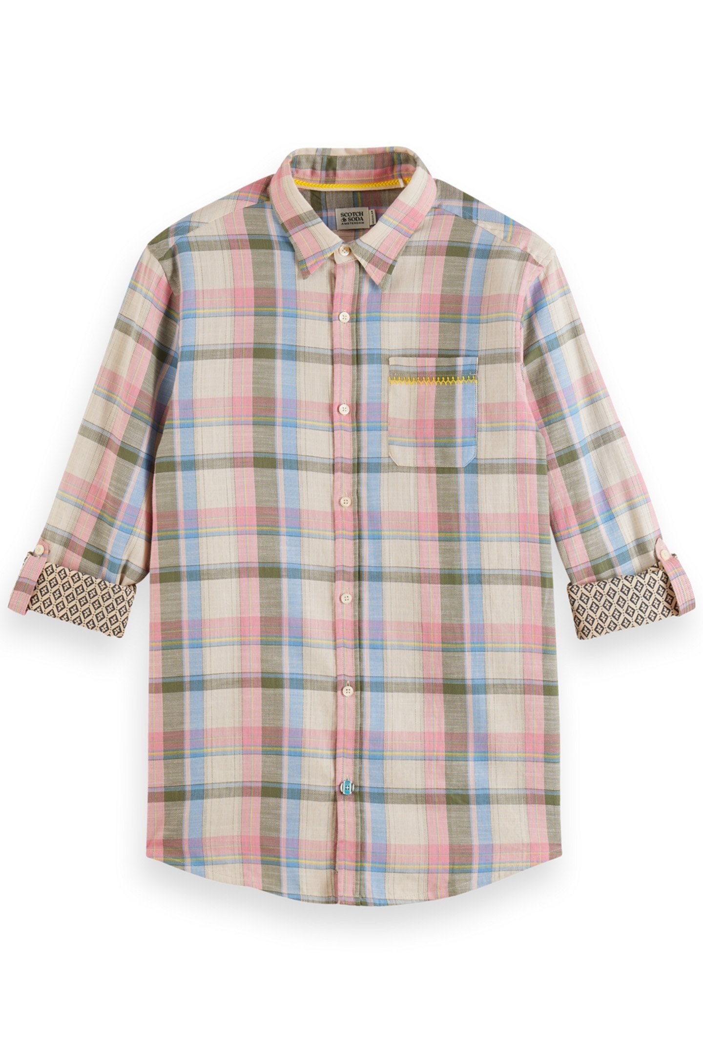 YARN DYE CHECK ROLL UP SHIRT GREEN CHECK 4