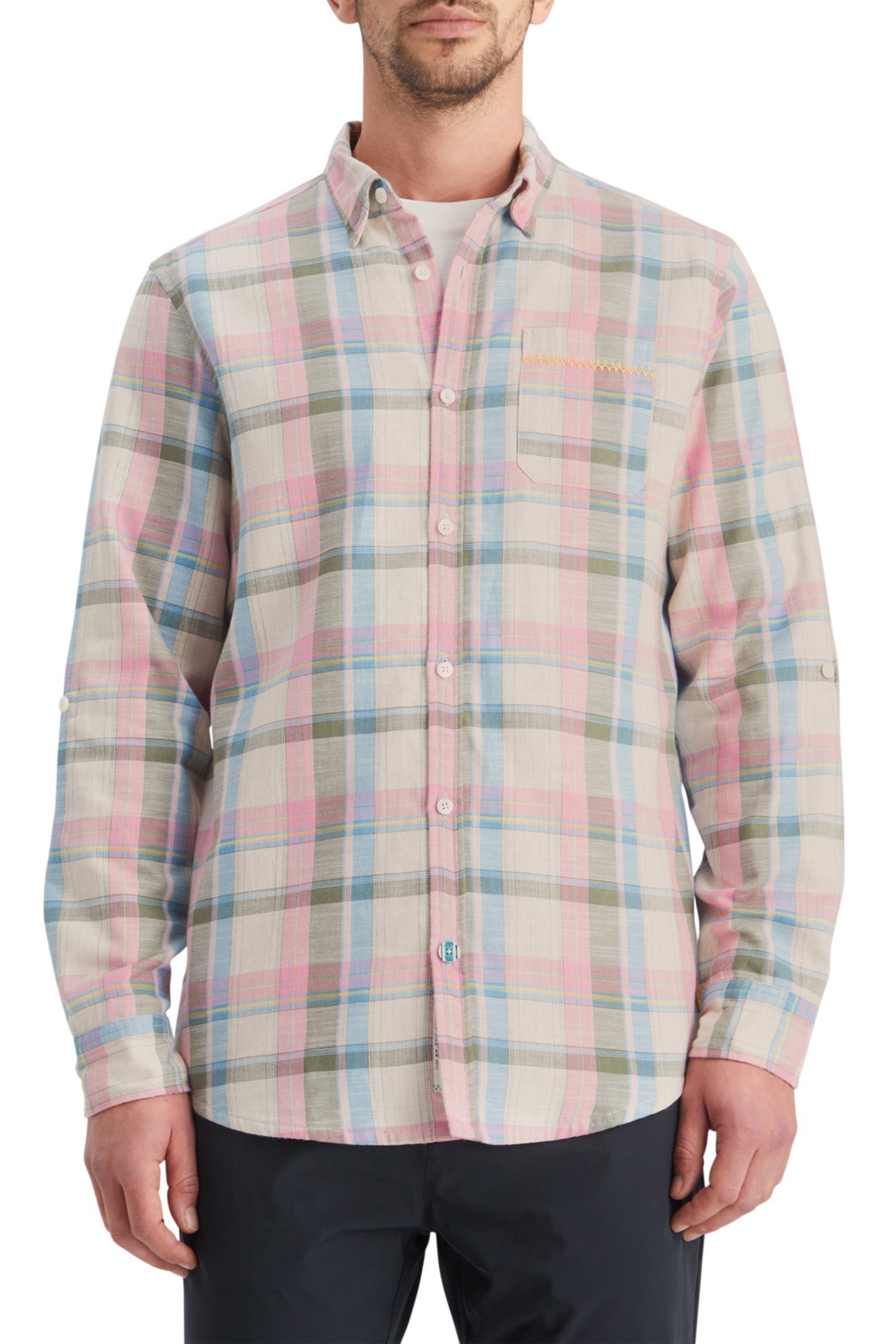 YARN DYE CHECK ROLL UP SHIRT GREEN CHECK 1