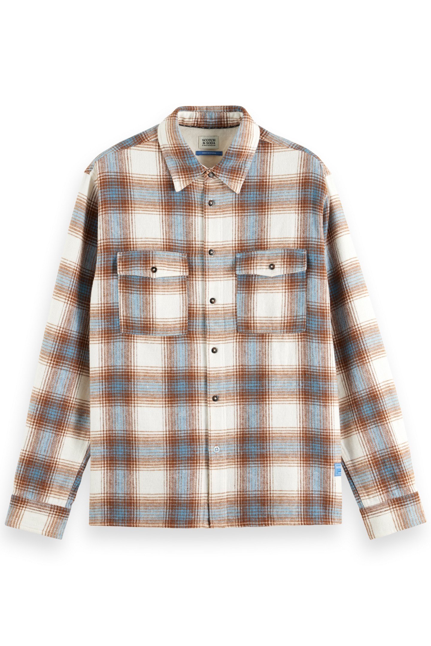 YARN DYE FLANNEL CHECK SHIRT SAND BLUE CHECK 4