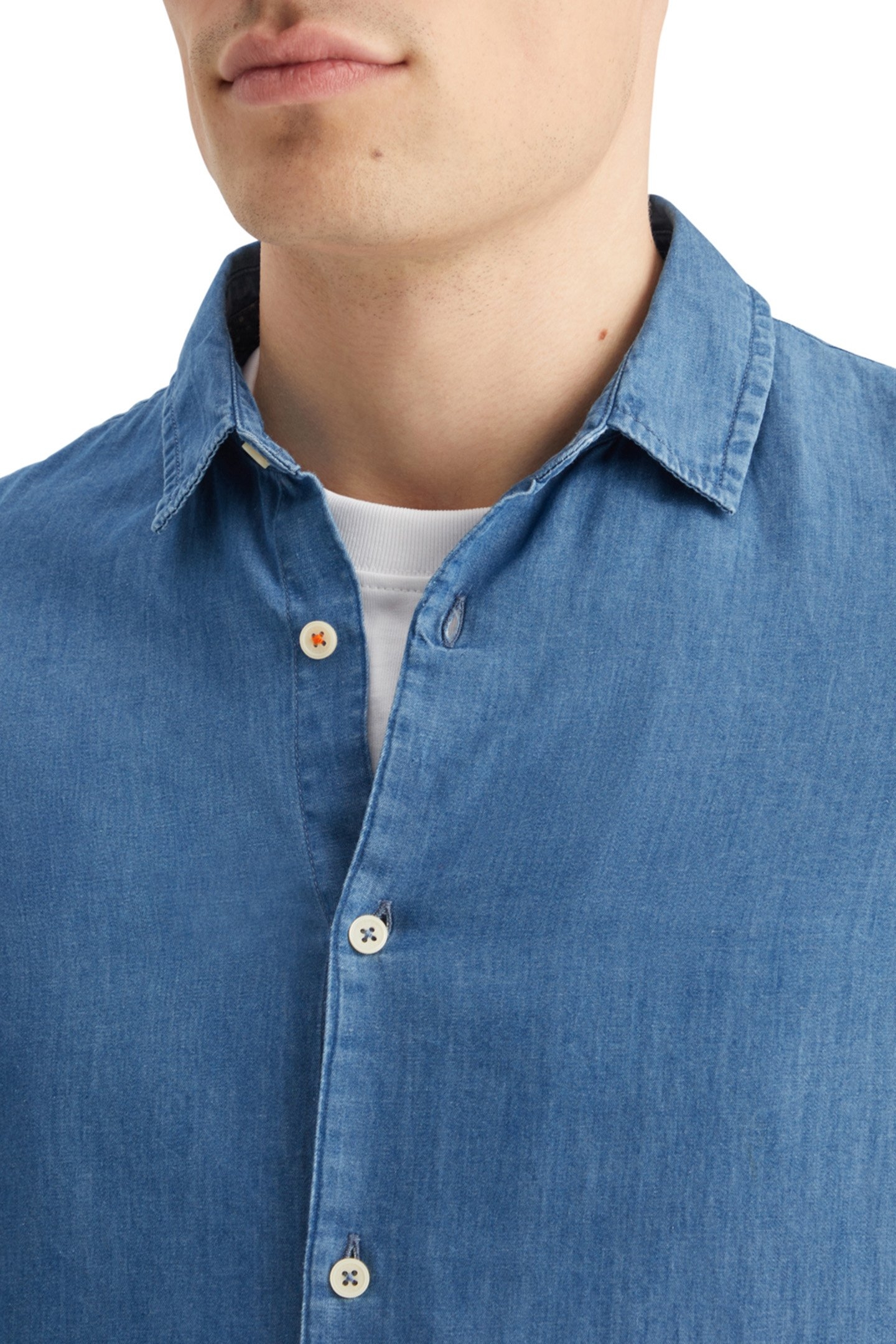 SMART INDIGO LIGHTWEIGHT DENIM SHIRT WITH SLEEVE ADJUSTERS W 8