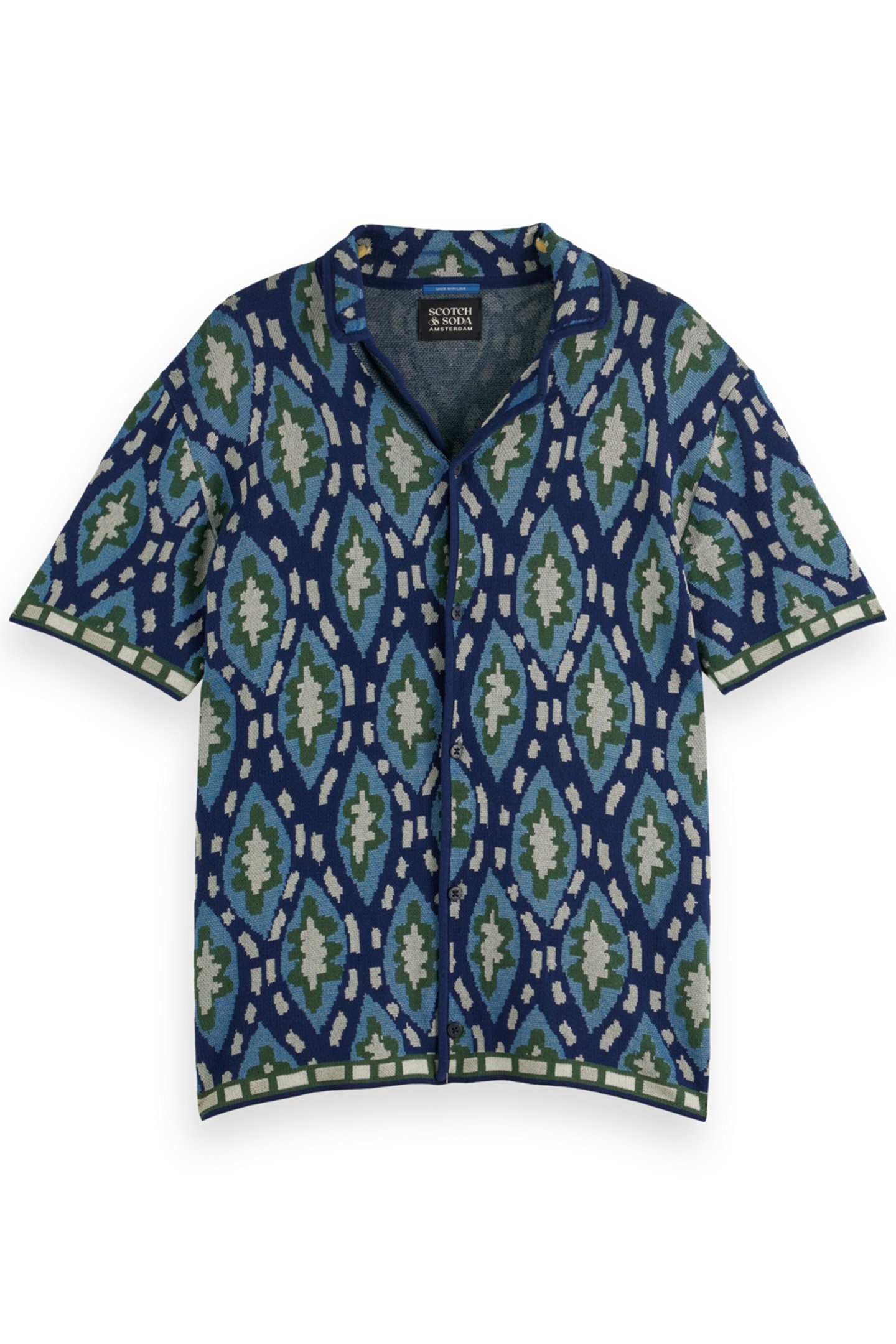 JACQUARD KNITTED SHORT-SLEEVED SHIRT BLUE BOOKCOVER AOP 4