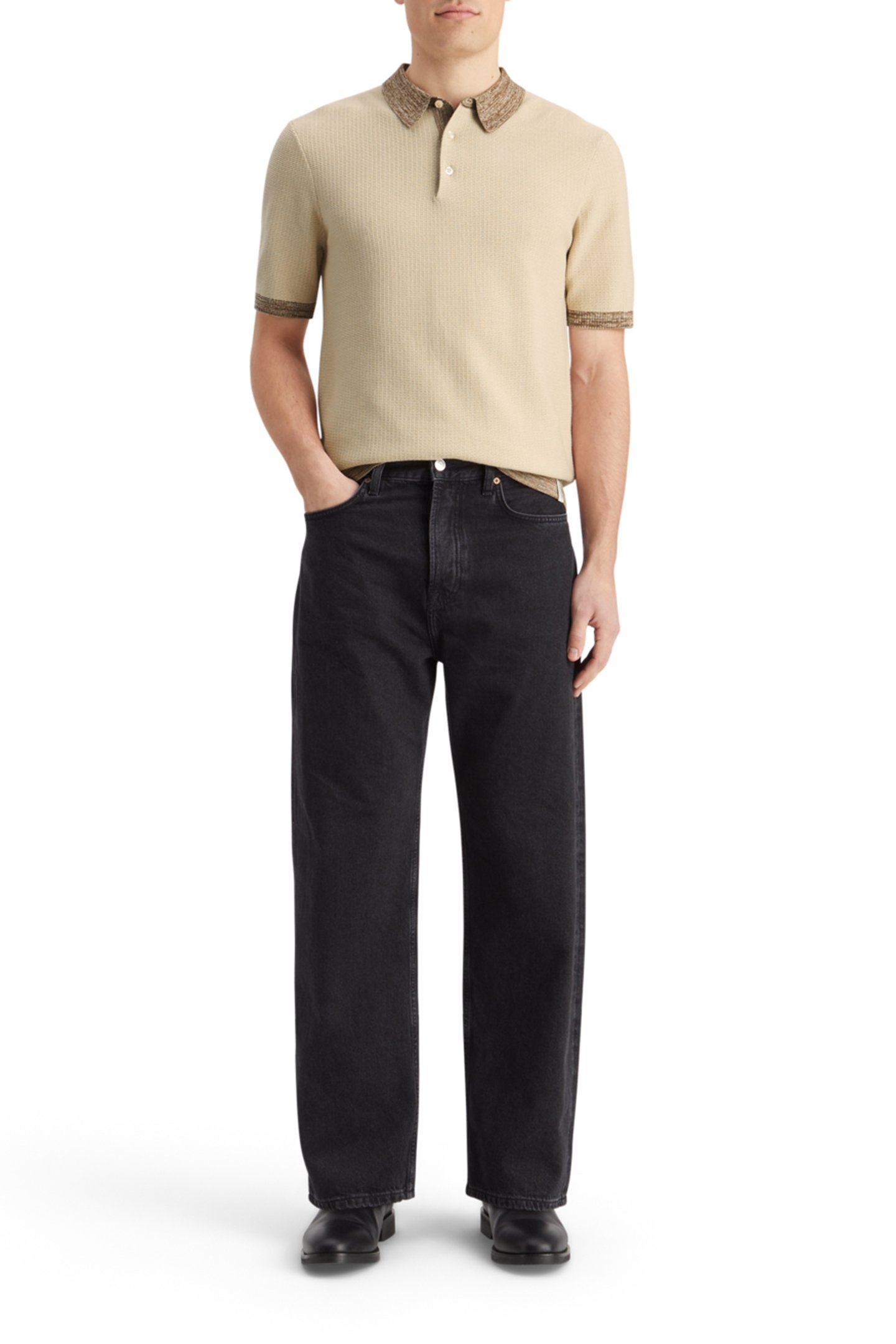 STRUCTURE KNITTED POLO PARCHMENT 1