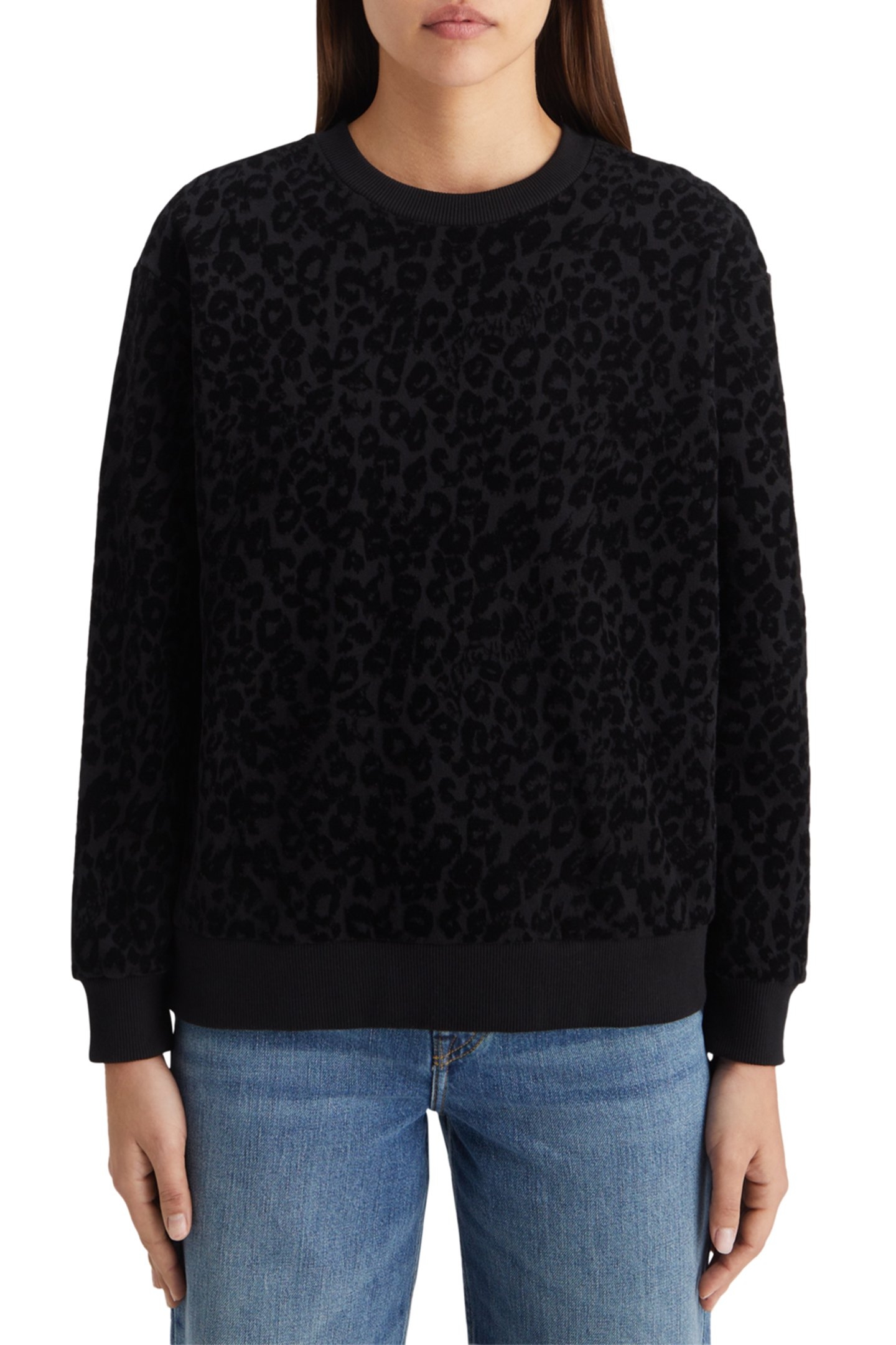 RELAXED FIT SWEATSHIRT WITH FLOCK ARTWORK EVENING BLACK 1