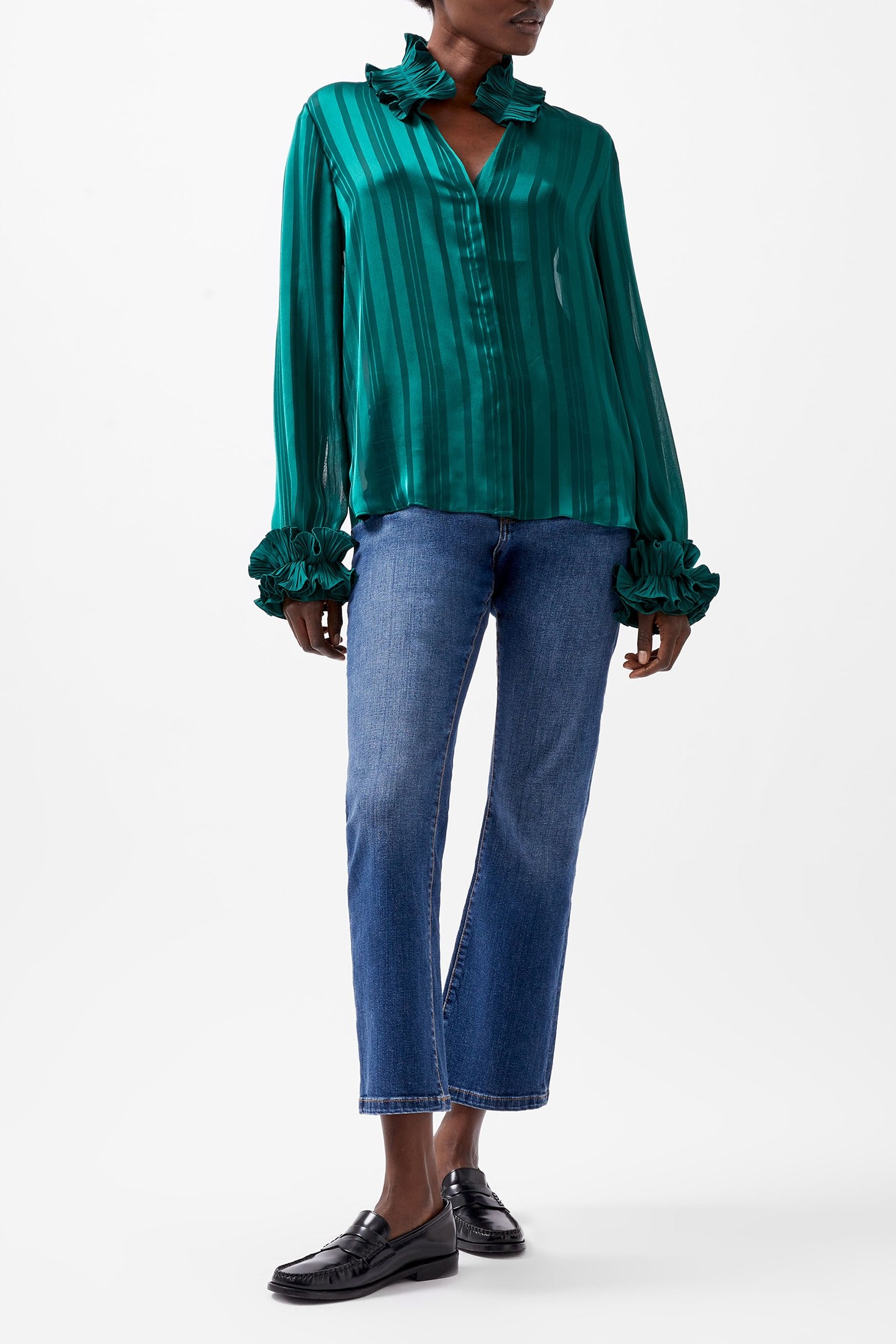 HANNIELIE RUFFLE NECK LS SHIRT FOREST 2