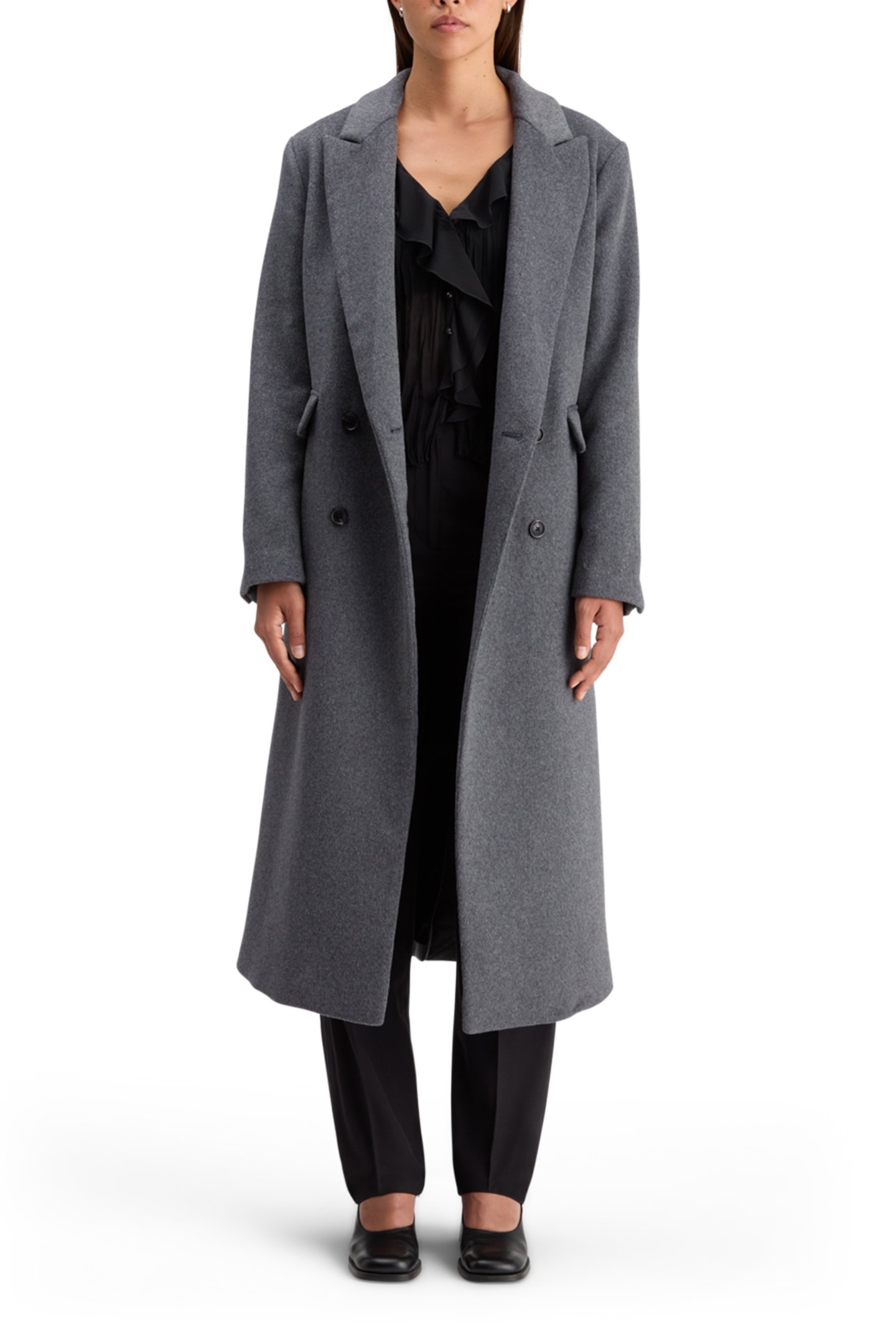 DOUBLE BREASTED TAILORED WOOL BLEND COAT CHARCOAL MELANGE 7