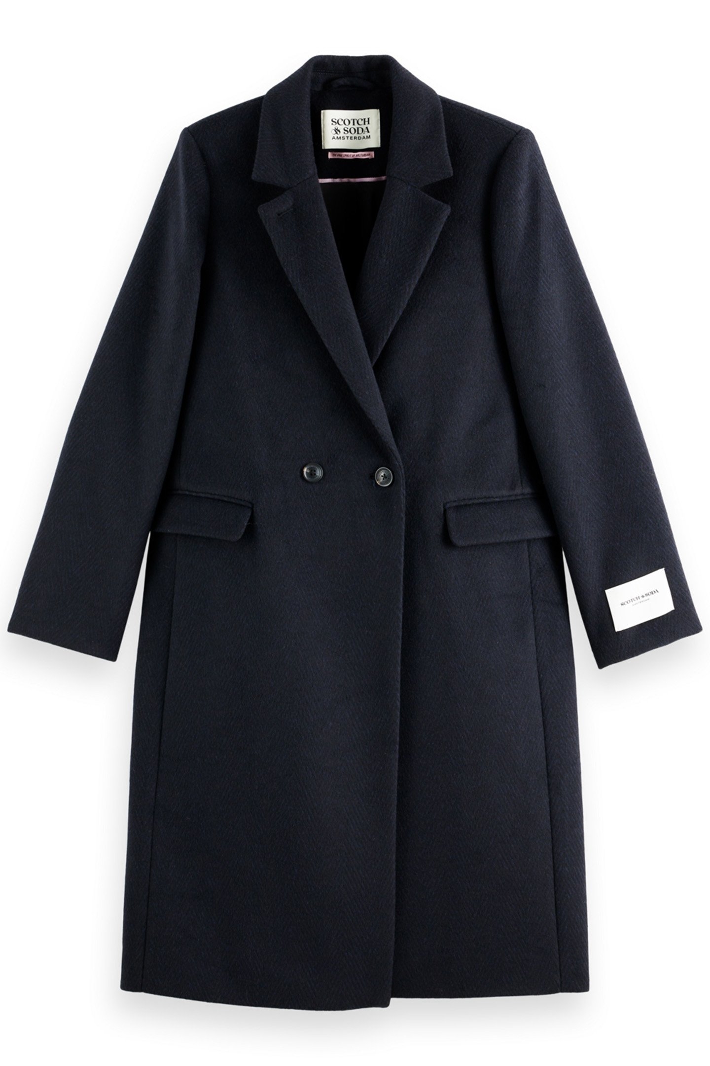 SINGLE BREASTED HERRINGBONE WOOL BLEND TAILORED COAT BLACK A 1