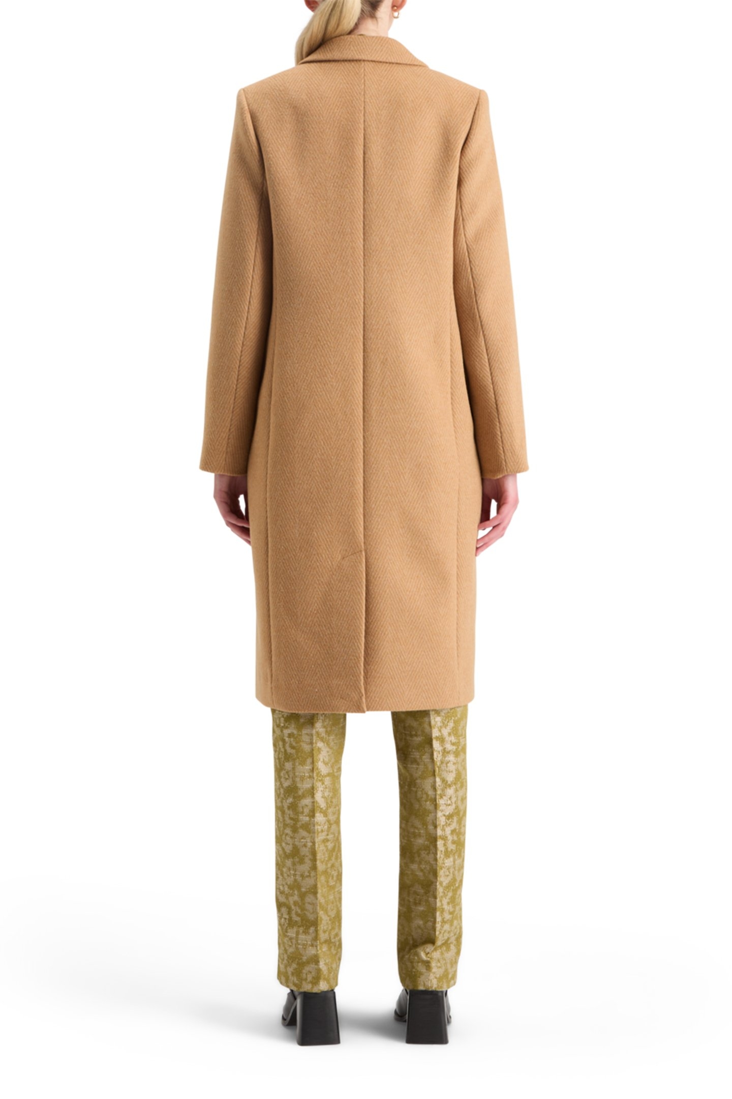 SINGLE BREASTED HERRINGBONE WOOL BLEND TAILORED COAT TABACCO 2