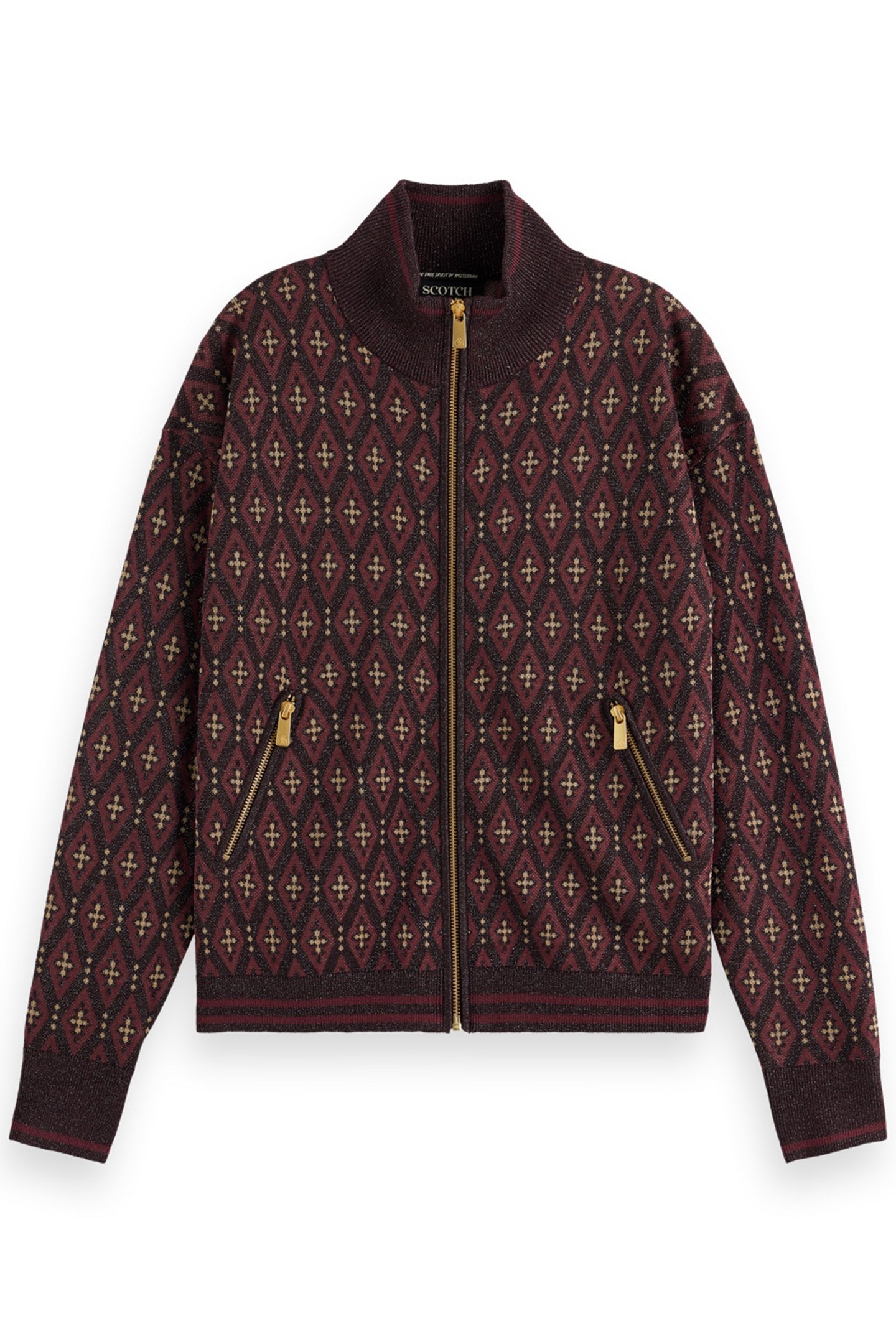 JACQUARD KNITTED ZIP-THROUGH JACKET DARK BORDEAUX 1