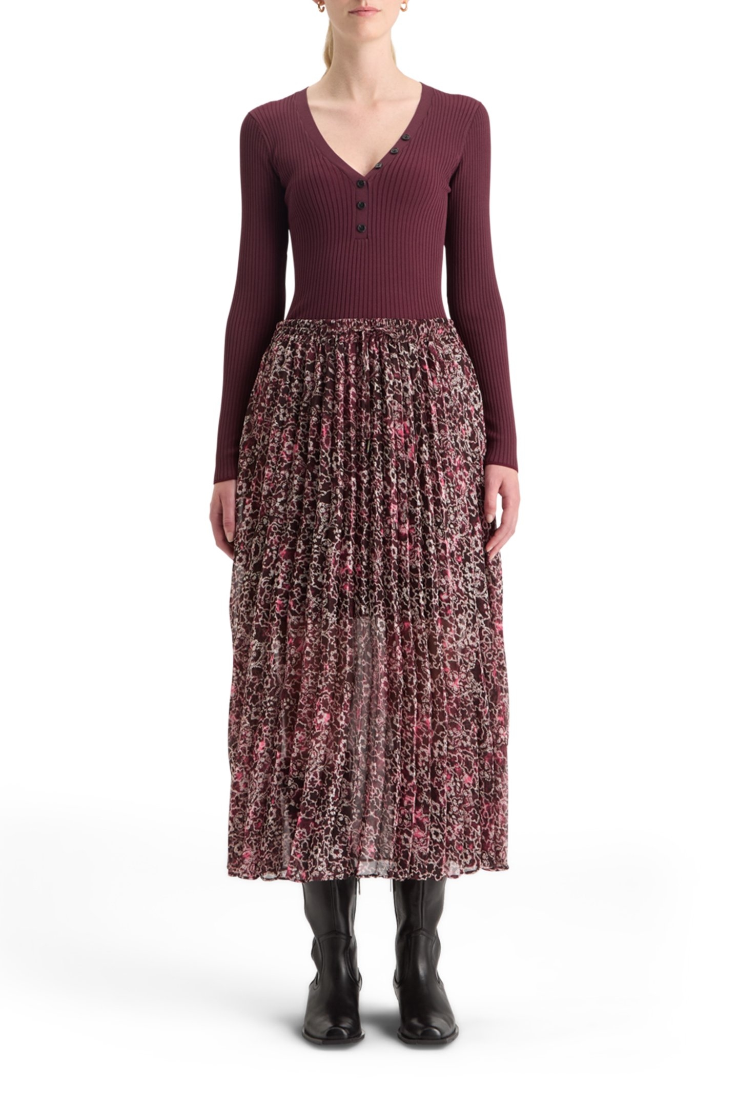 RIBBED FITTED PULLOVER BERRY 3