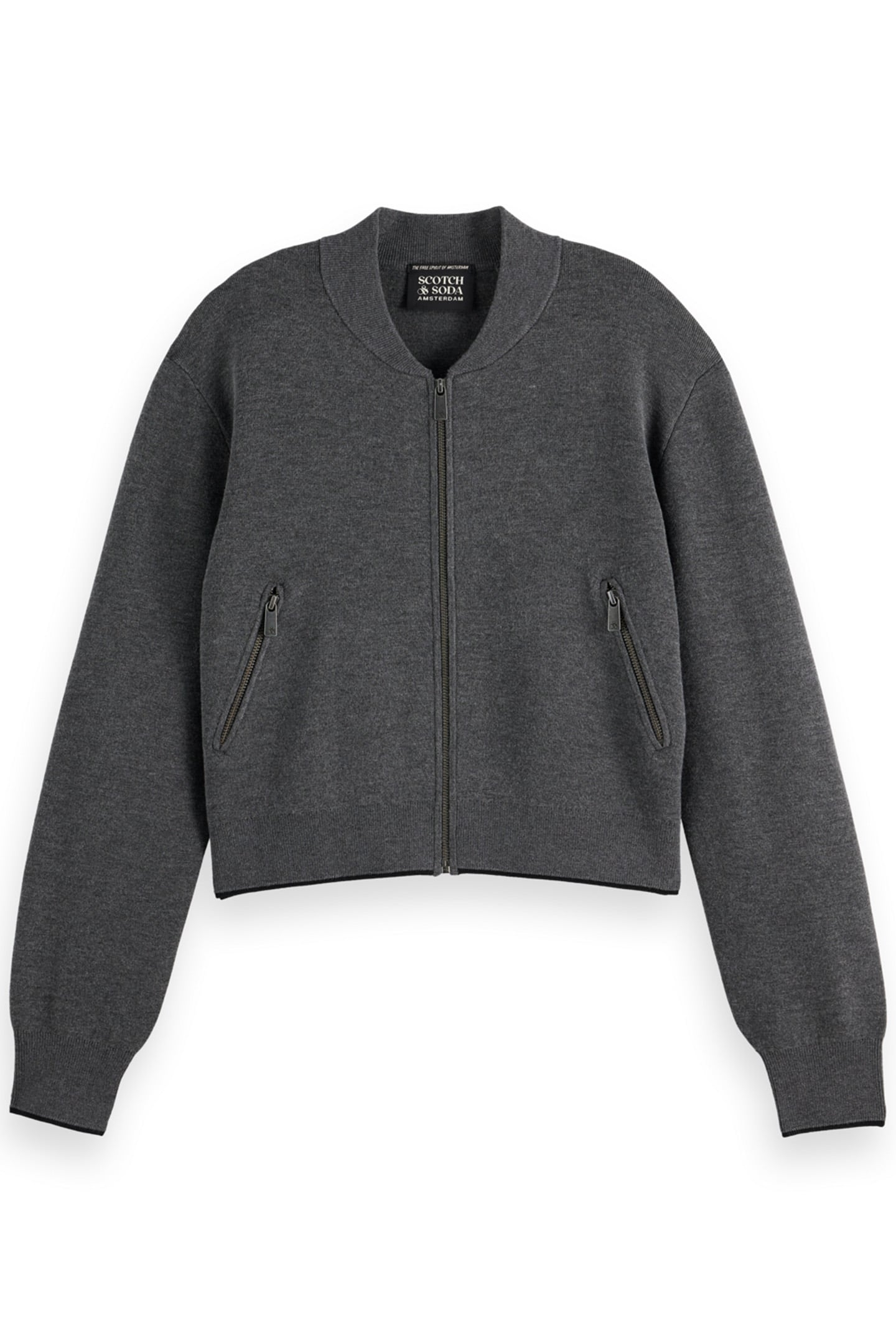 COMPACT KNITTED CROPPED BOMBER CHARCOAL MELANGE 1