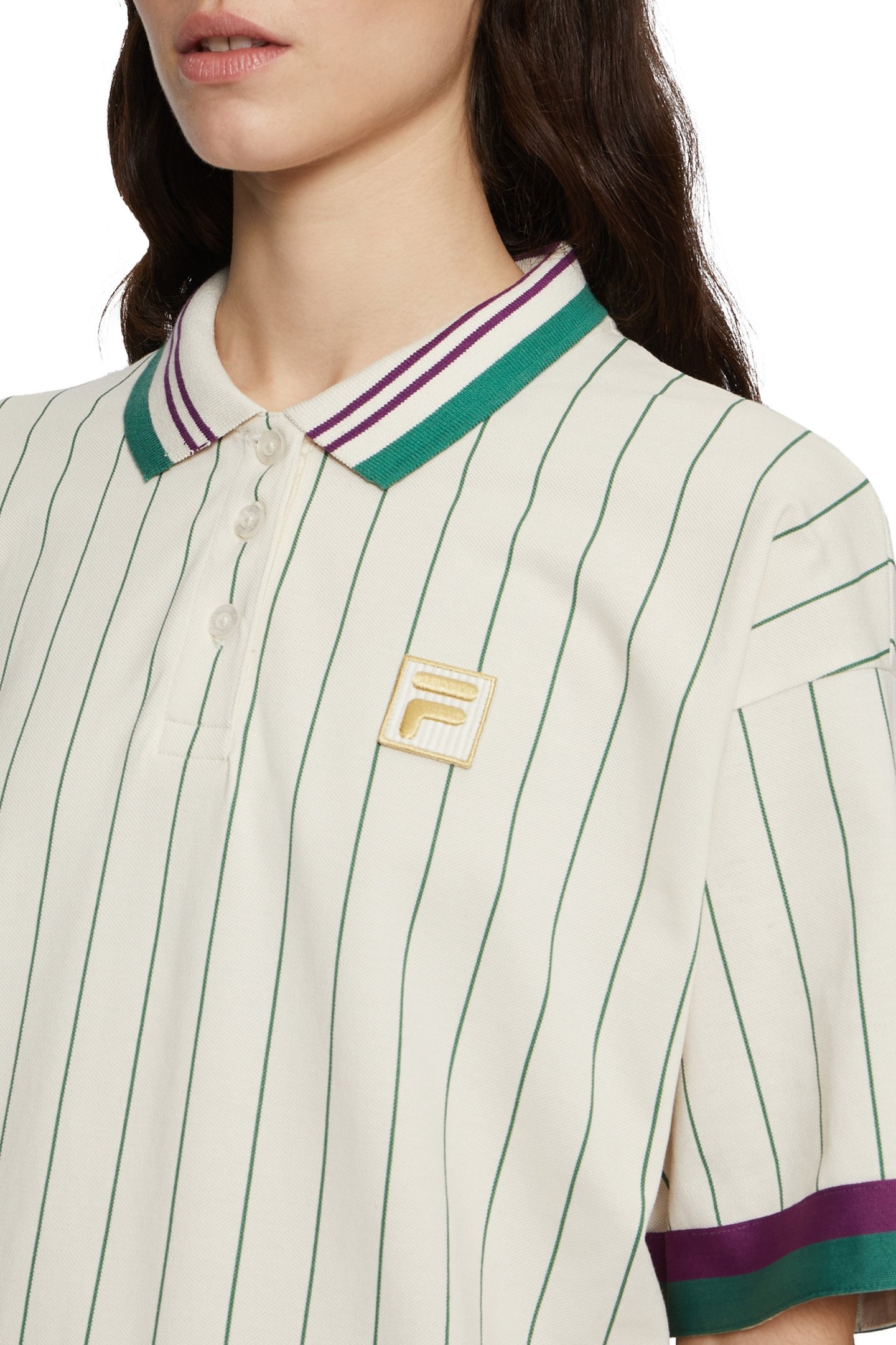 LAVINIA STRIPED OVERSIZED POLO DRESS ANTIQUE WHITE/FIR STRIP 7