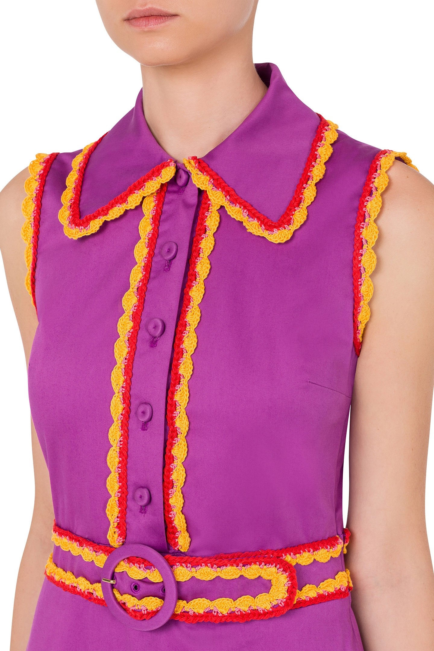 STRETCH POPLIN DRESS CROCHET DETAILS VIOLET 4