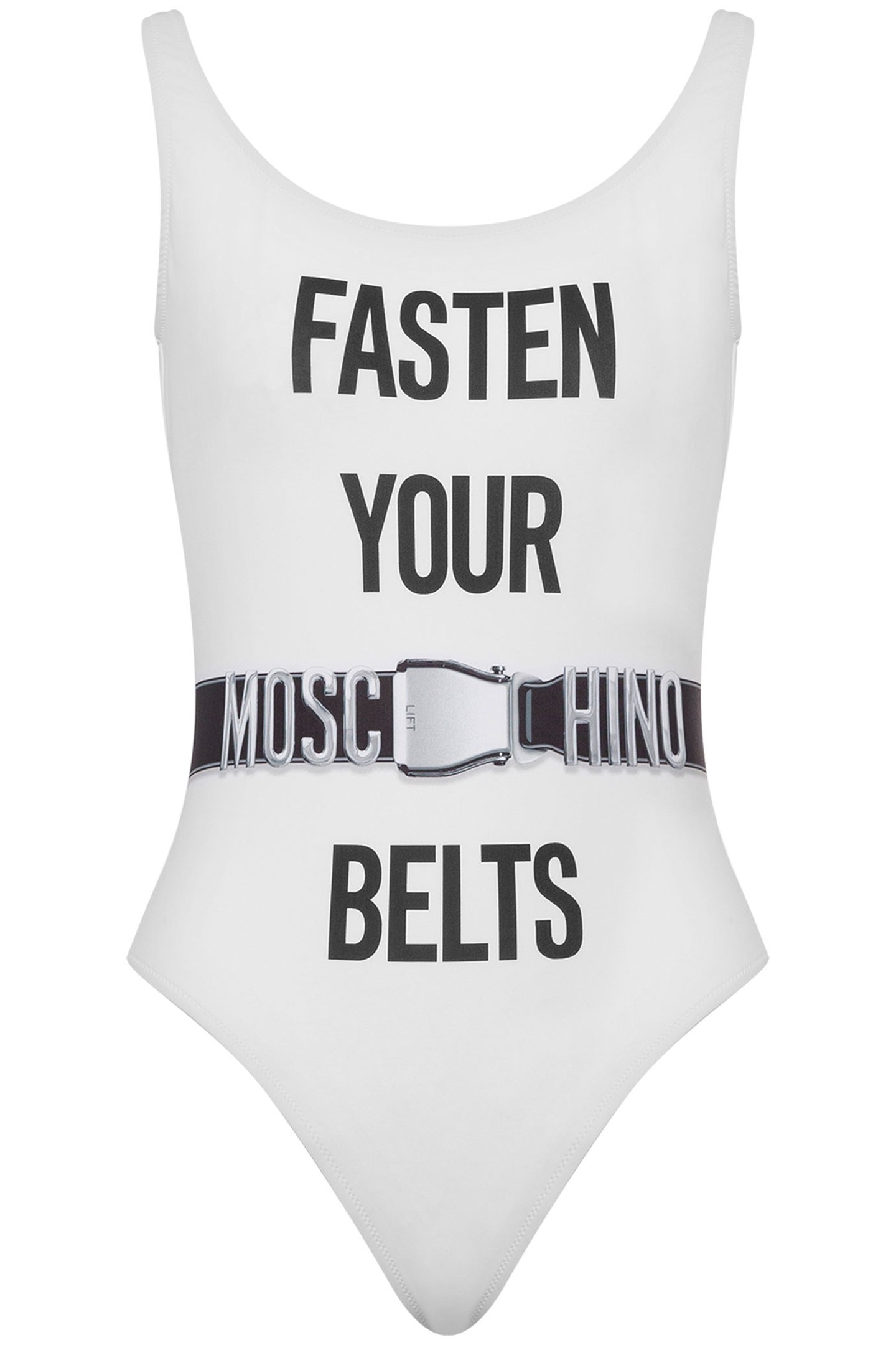 FASTEN YOUR BELTS ONE-PIECE SWIMSUIT WHITE 3