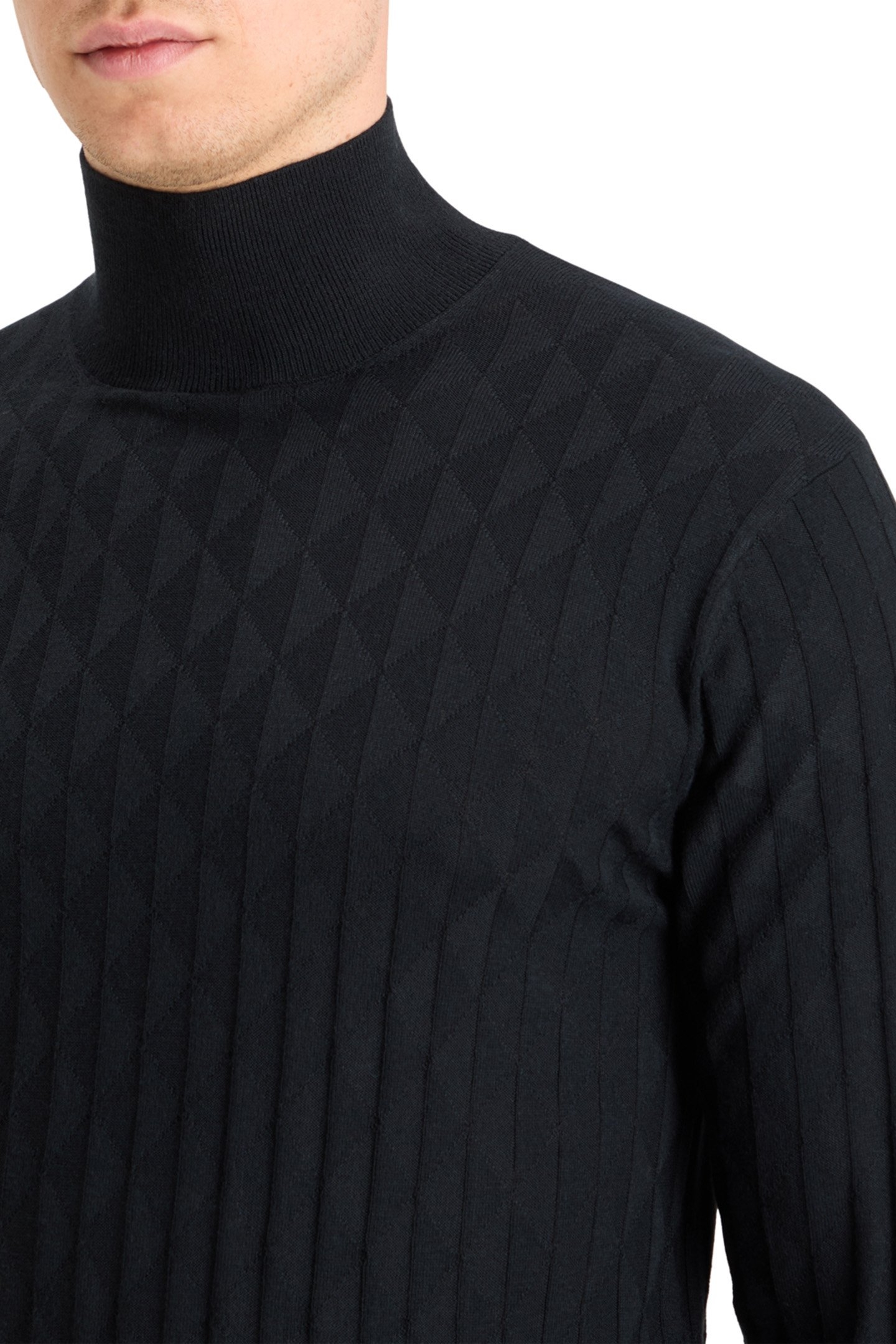 TURTLE NECK REGULAR FIT RELIEF STITCH SWEATER BLACK 7