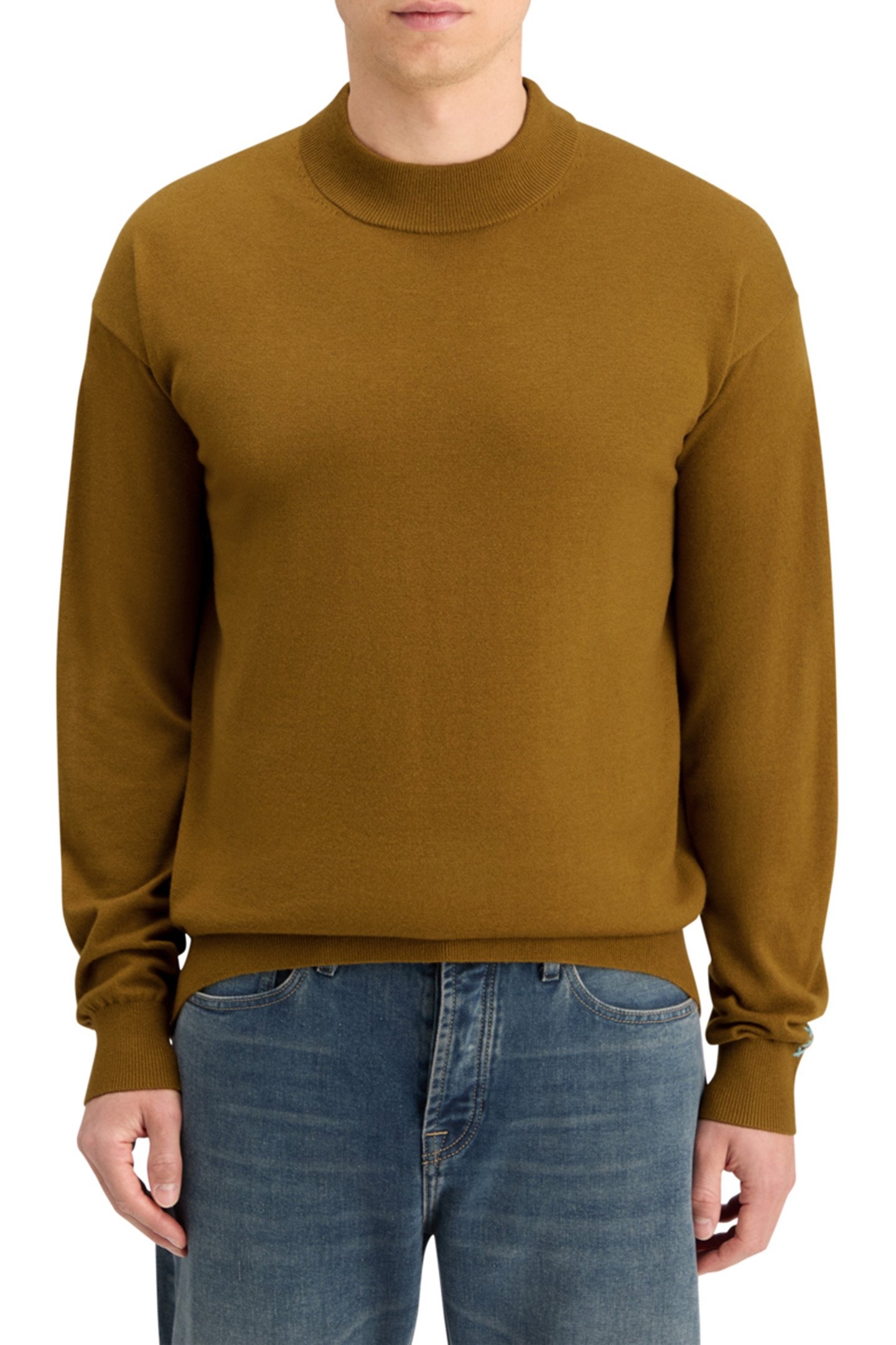 ESSENTIAL DROPPED SHOULDER MOCK NECK SWEATER GOLDEN RUST 1