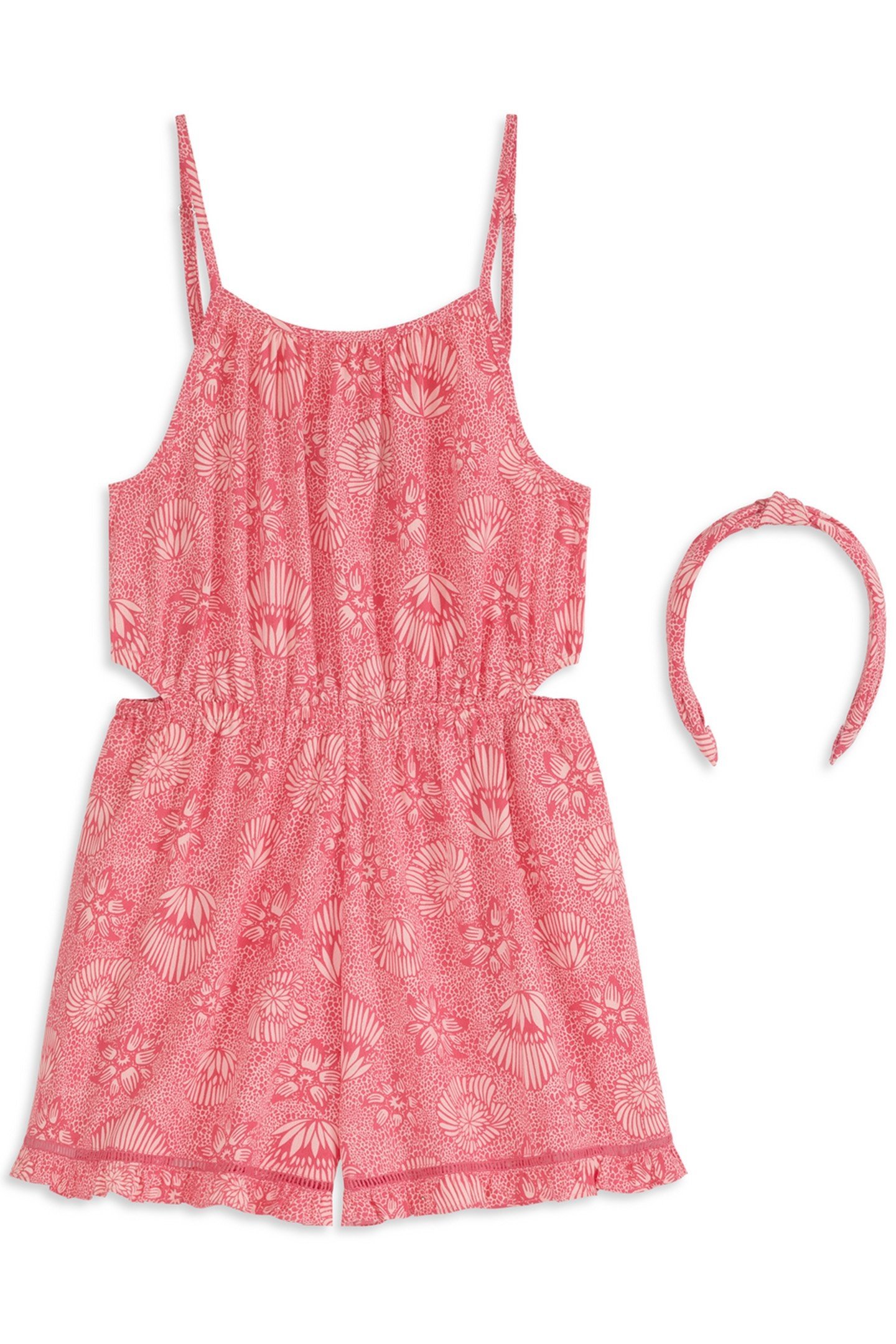 GIRLS S&S 2 PC ROMPER AND HEADBAND SET PINK/BROWN 1