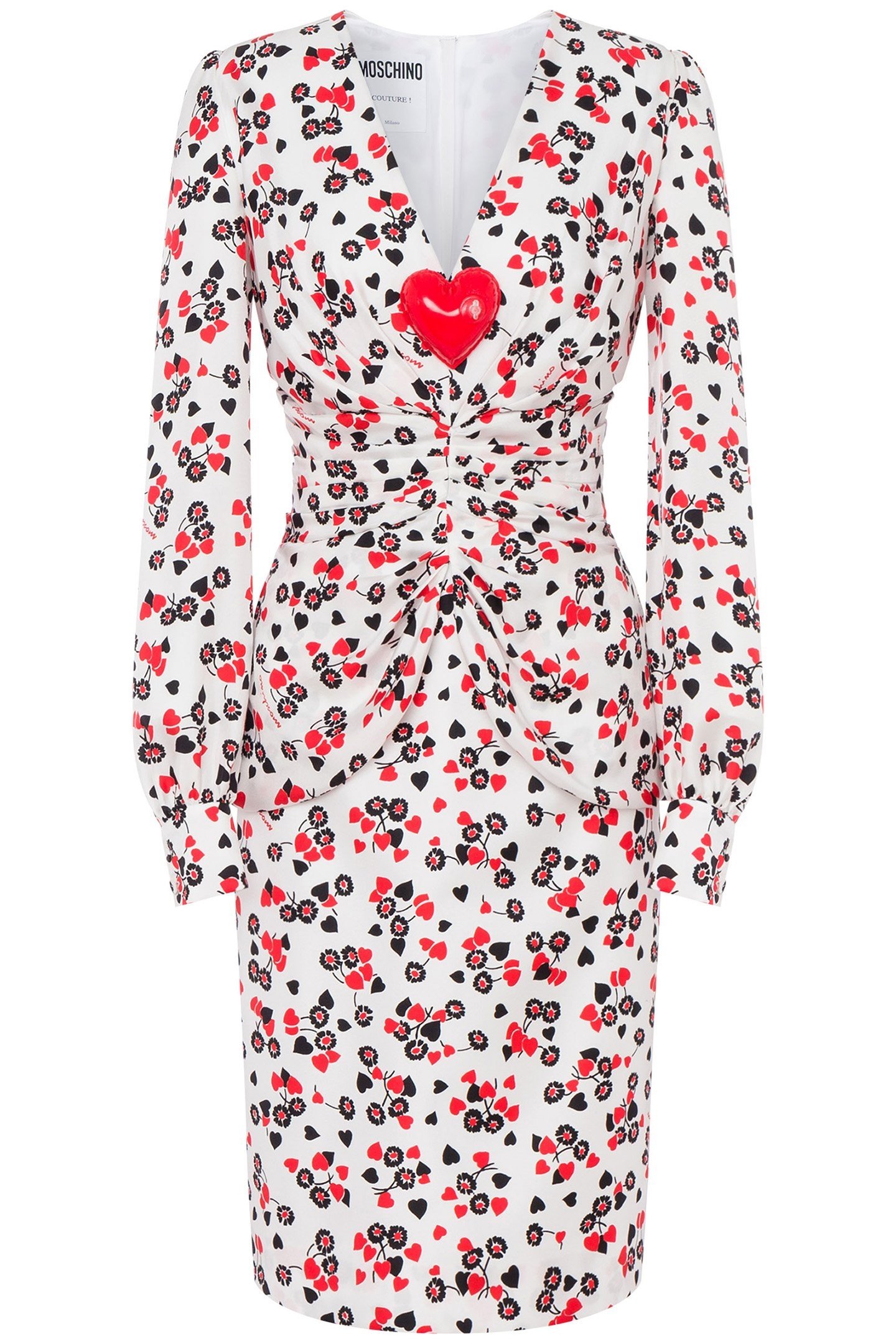 ALLOVER HEARTS SILK TWILL DRESS WHITE 3