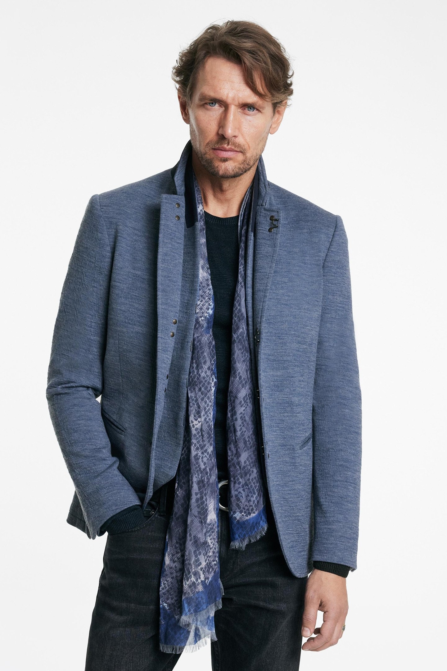 SLIM FIT NOTCH LAPEL JACKET WITH A HOOK RAIN BLUE 1