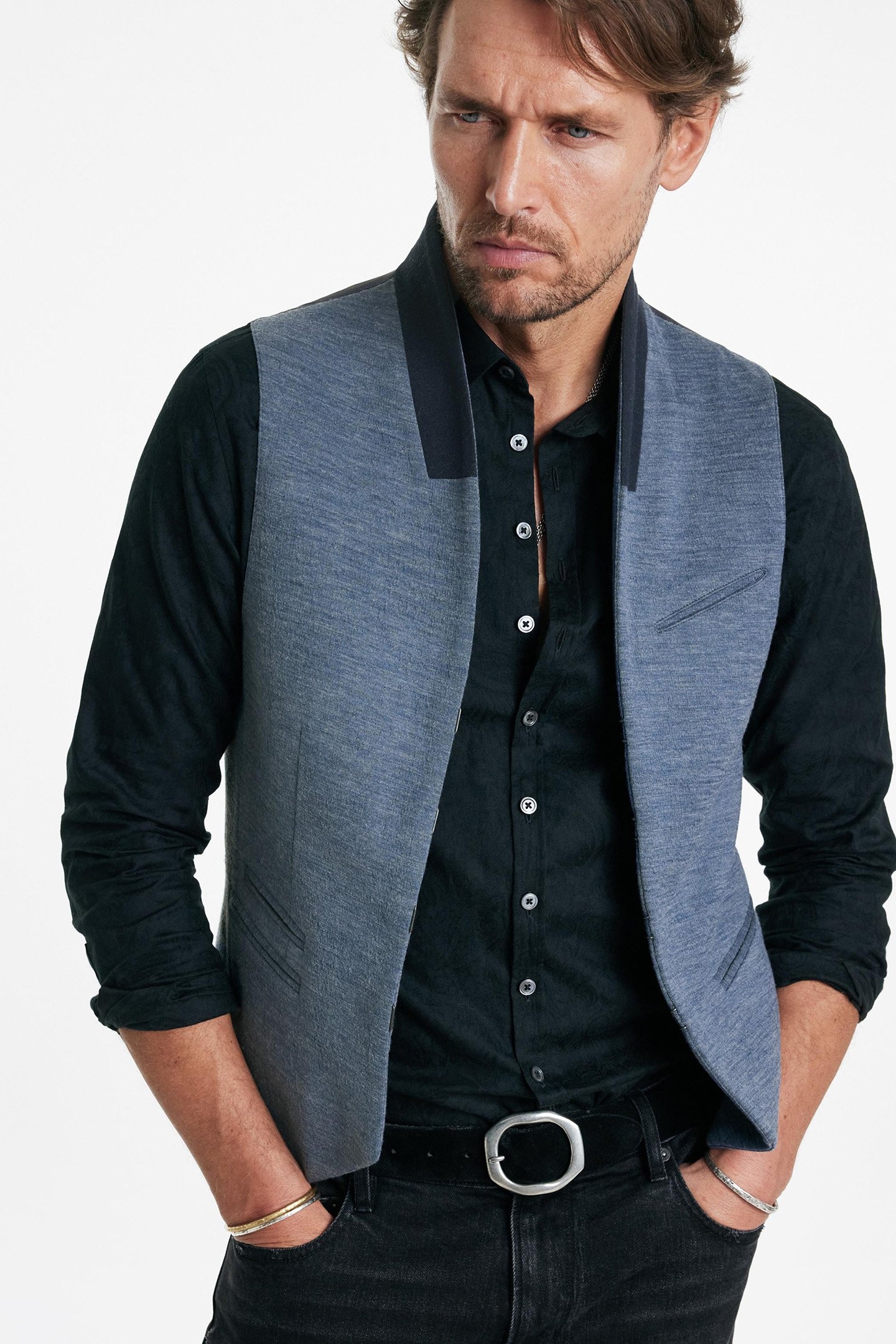 SHAWL COLLAR H B CLOSURE VEST RAIN BLUE 3