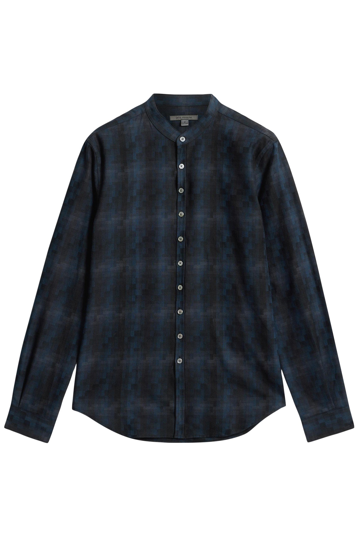 MULTI BUTTON BAND COLLAR SHIRT INK BLUE 2