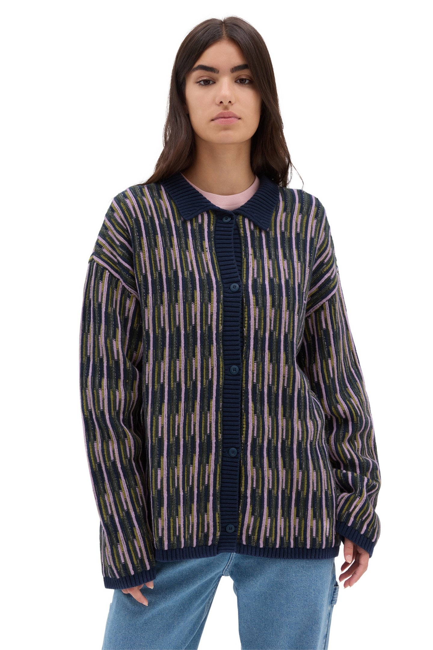 ALTA CHUNKY KNIT CARDIGAN DRESS BLUES 1