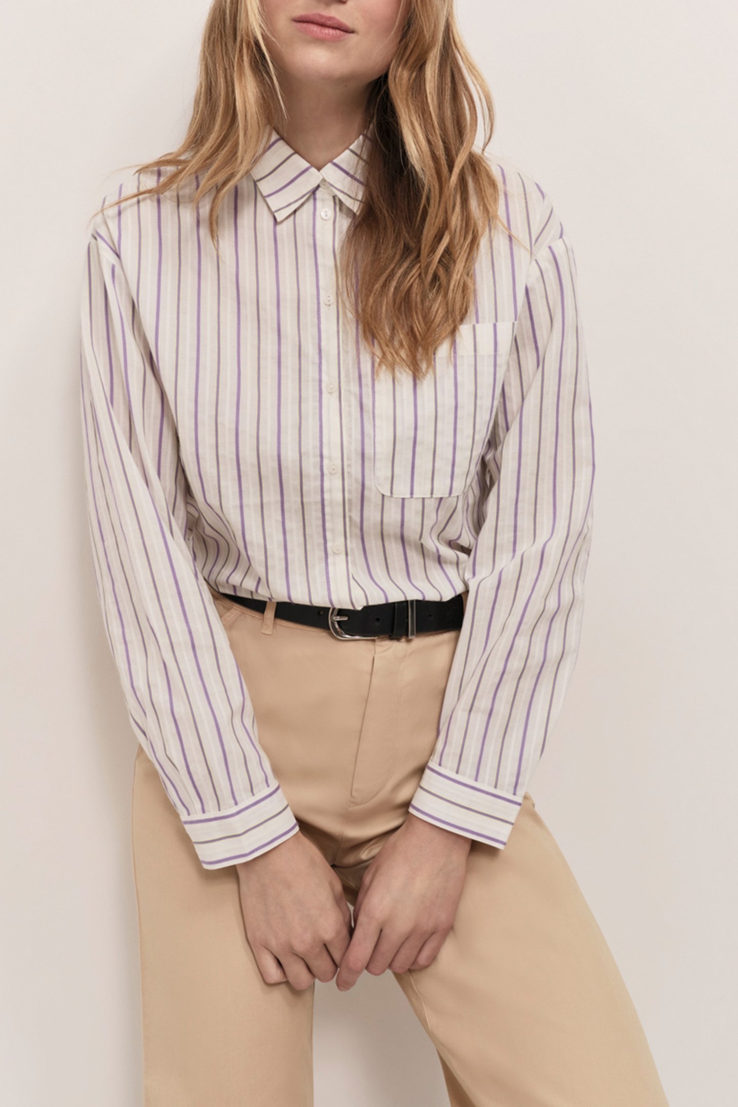 CELESTE - WISTERIA STRIPES ECRU POPLIN SHIRT 1