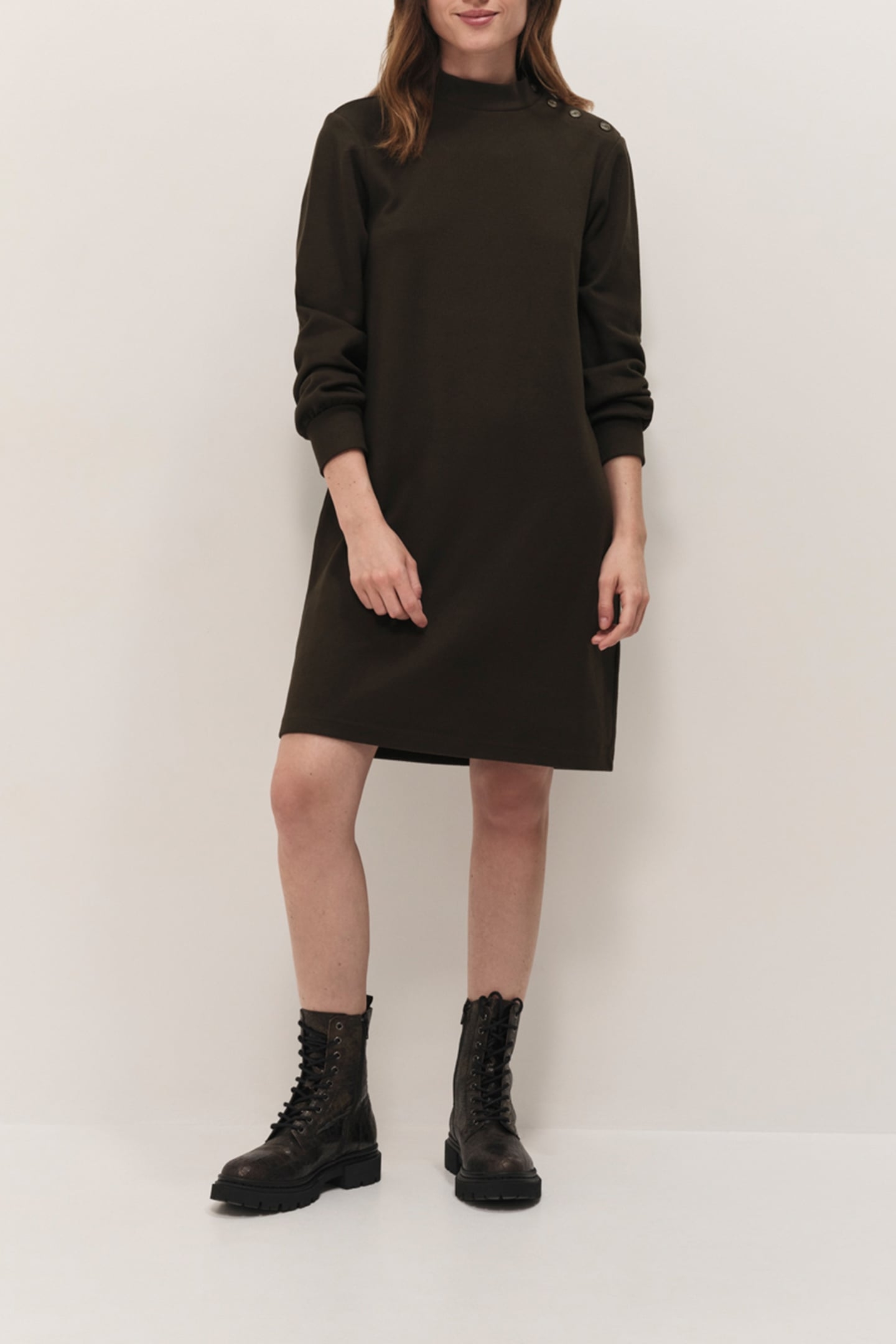 RAVEN - KHAKI INTERLOCK RIBBED DRESS 3