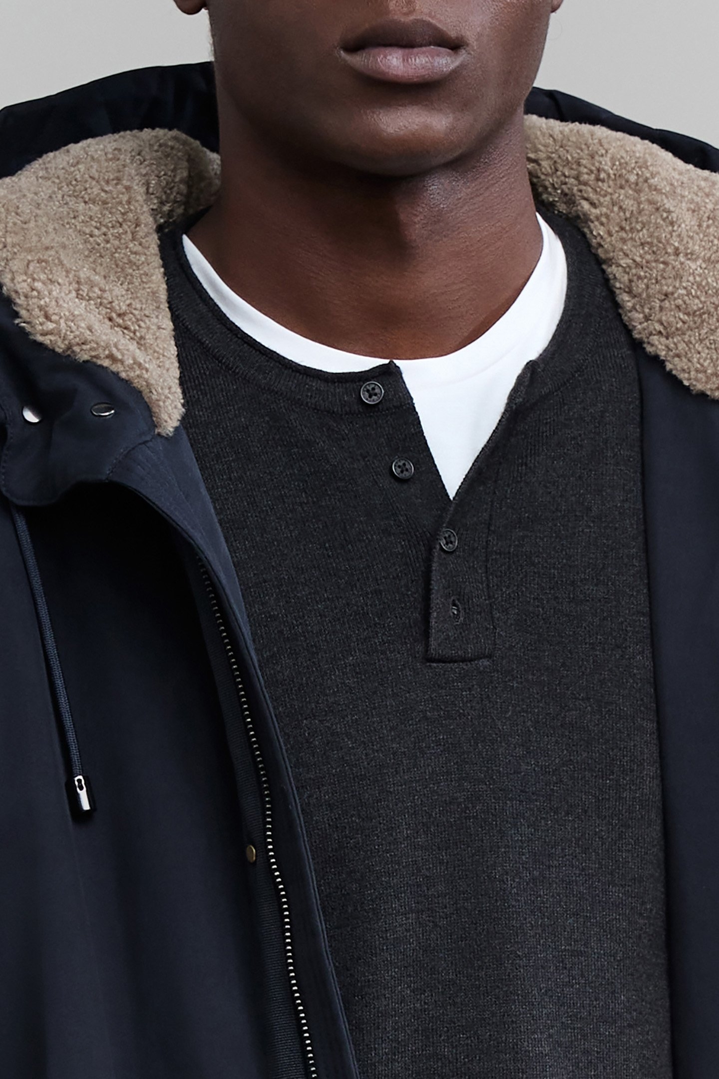 NAVY BLUE PARKA WITH BEIGE SHERPA LINING 6