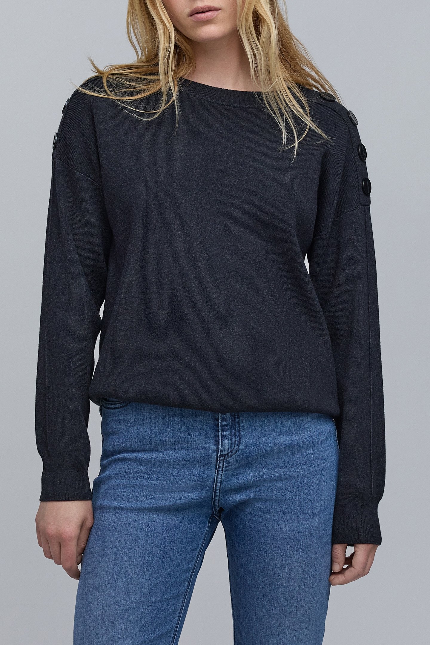 GREY KNIT SWEATER WITH SHOULDER BUTTONS 1