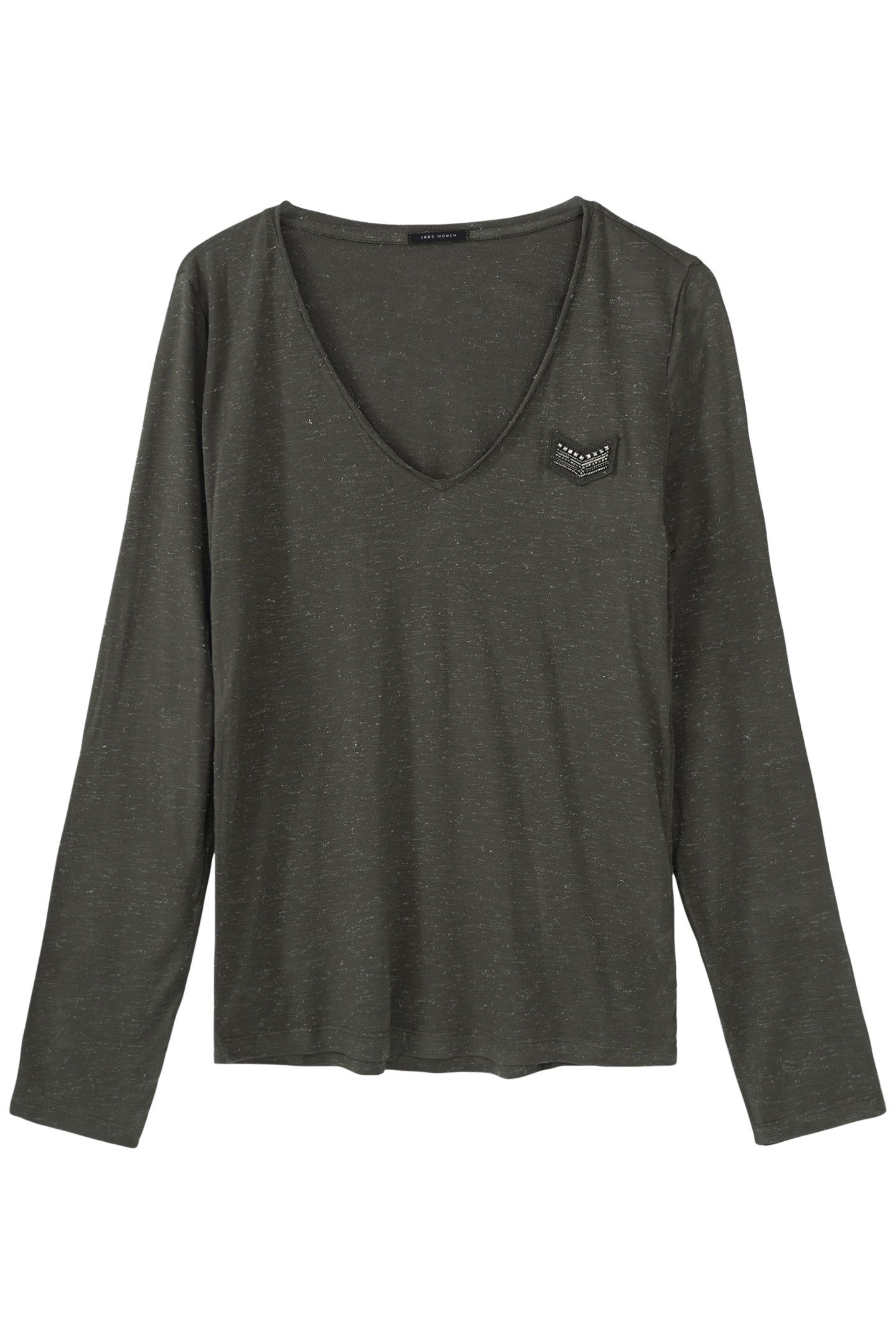 HERRINGBONE EMBROIDERY KHAKI GLITTER TEE WOMEN 1