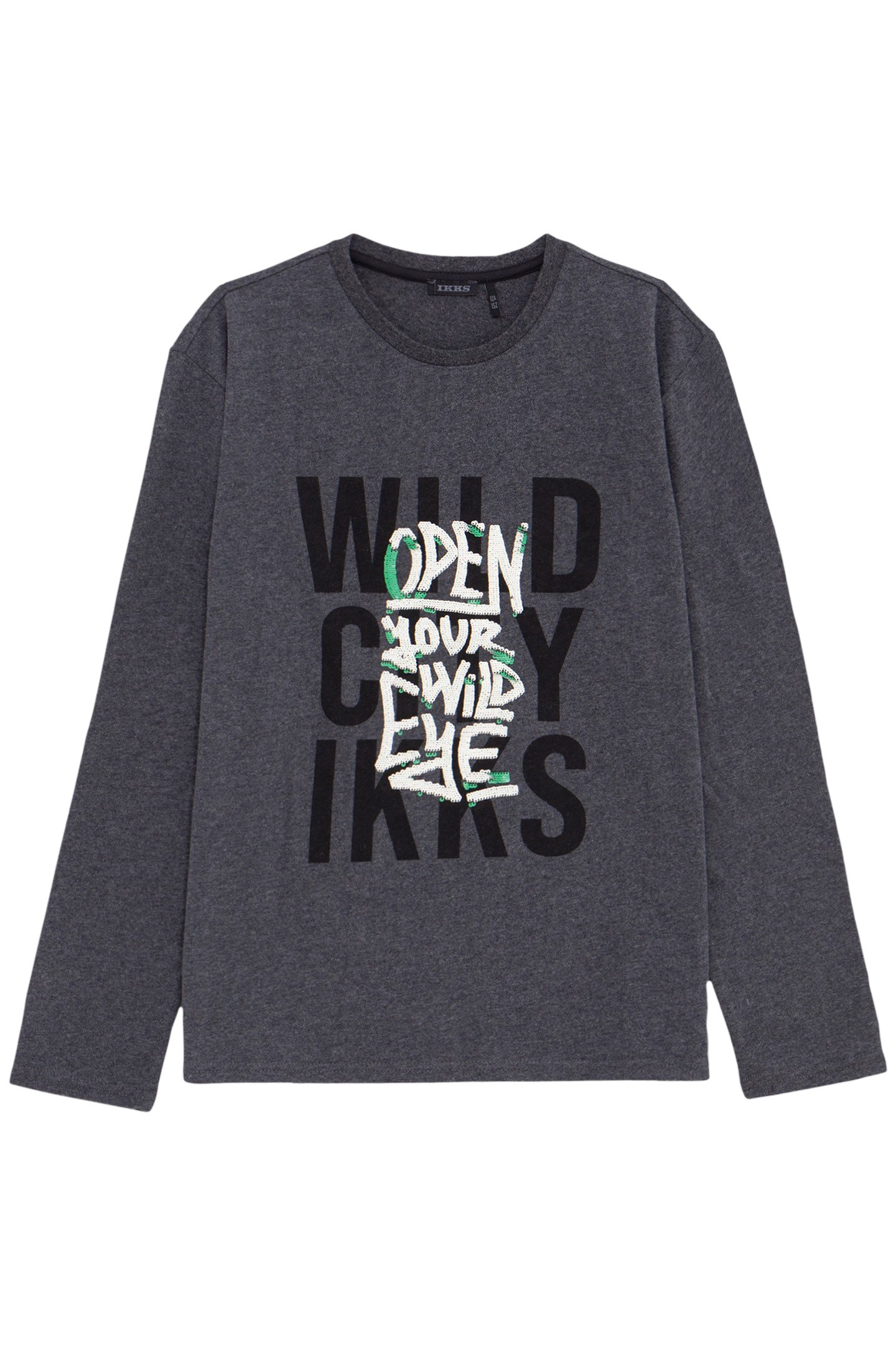 BOY'S GREY MESSAGE PRINT T-SHIRT WITH SEQUINS EMBROIDERY 1