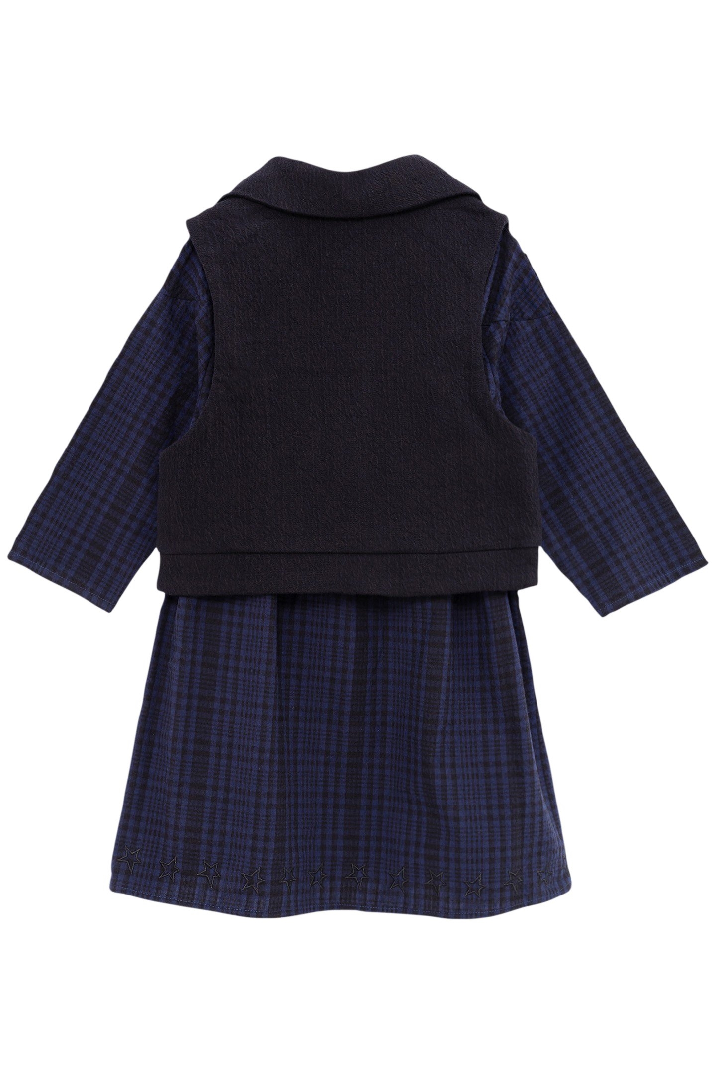 GIRL'S 2-IN-1 NAVY PLAID DRESS AND BIKER VEST 2