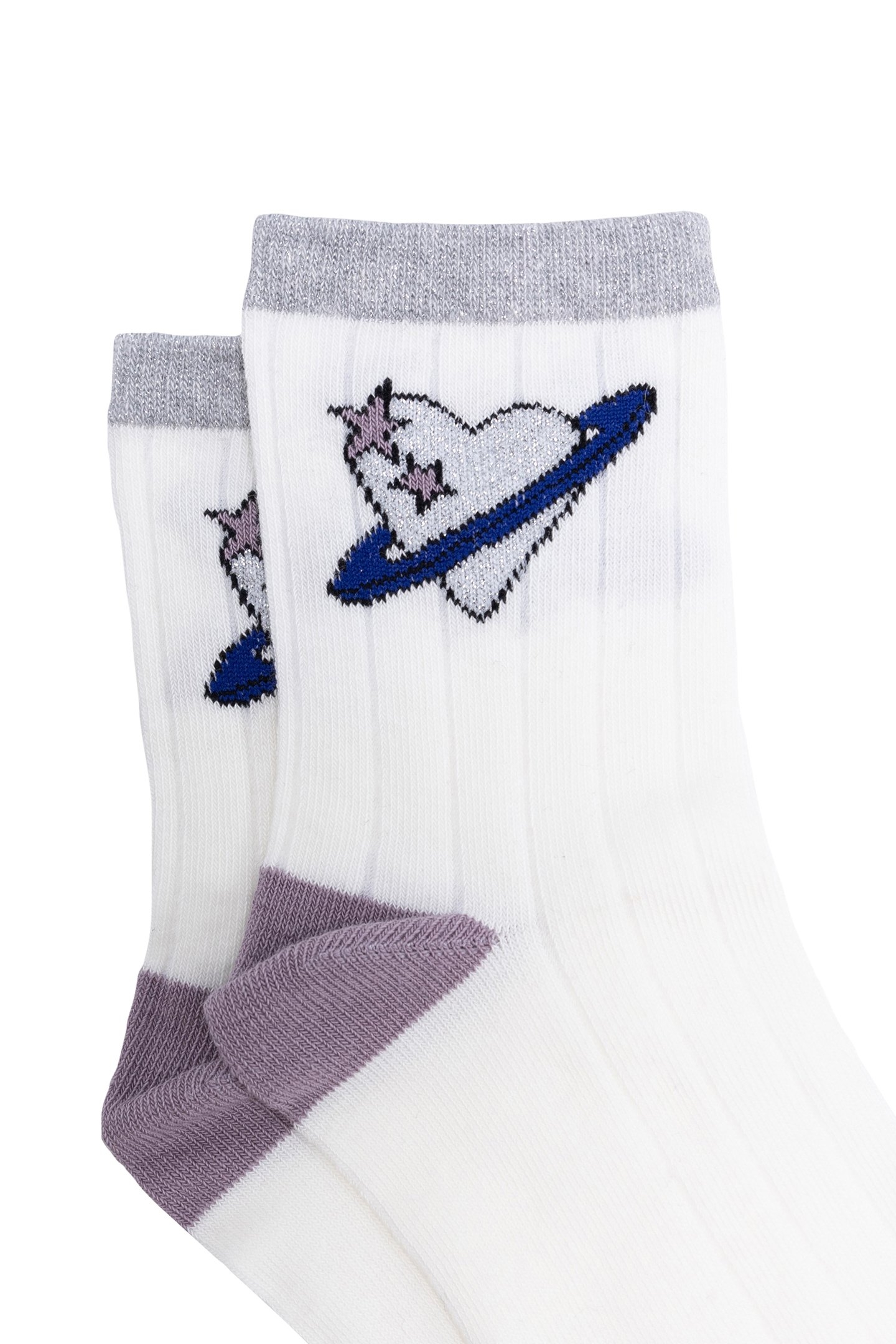 GIRL'S NAVY, ECRU AND SILVER SOCKS 4