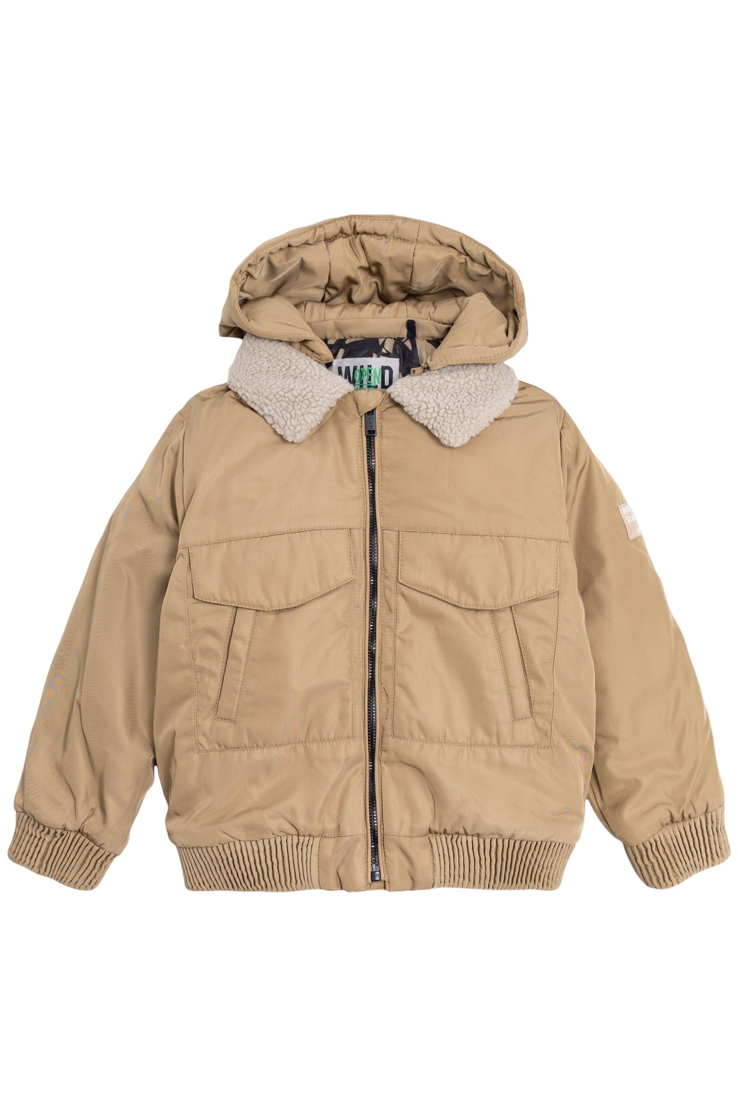 CAMEL BOMBER WITH FUR COLLAR AND DETACHABLE HOOD FOR BOYS 3