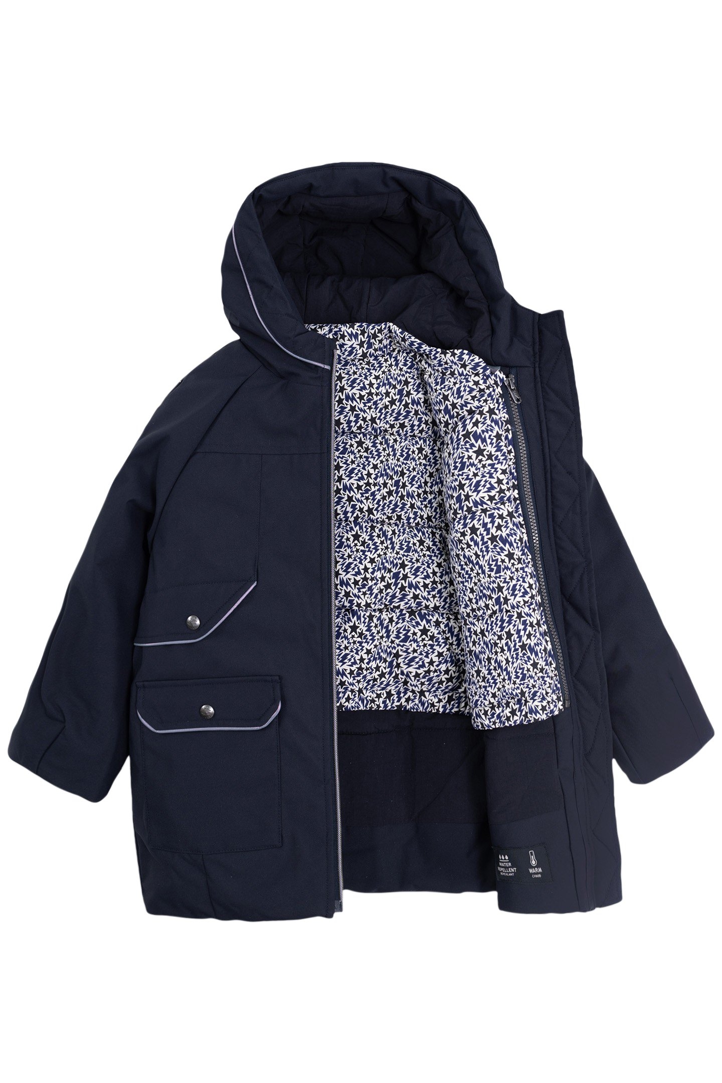 GIRL’S 2-IN-1 NAVY STARS AND LIGHTNING PARKA/PADDED JACKET 2