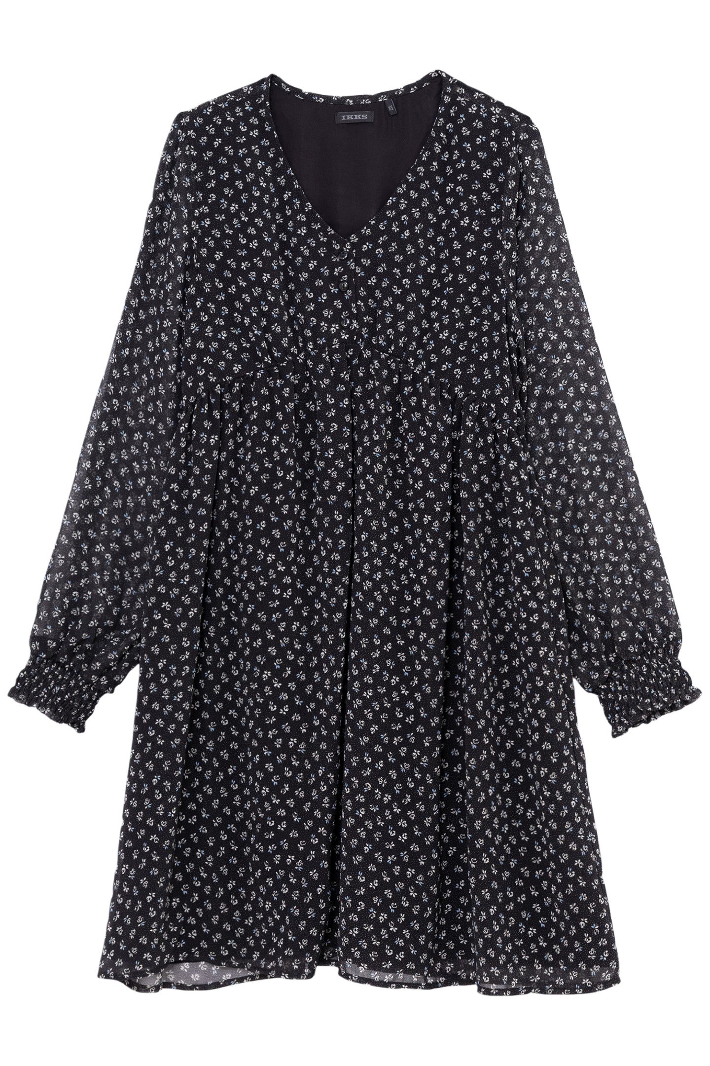 GIRL'S BLACK FLORAL-PRINT MICRO-POIS DRESS 1