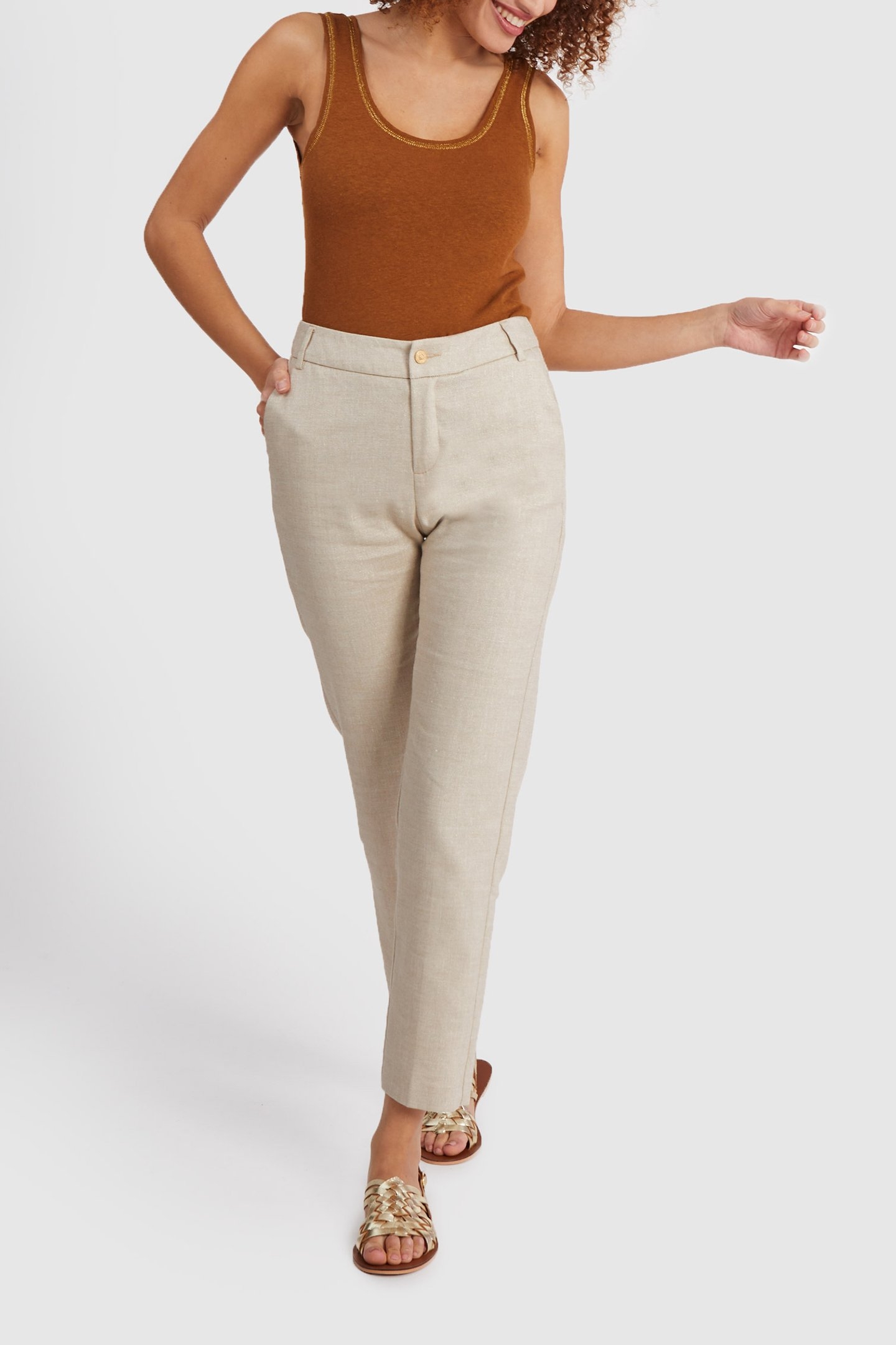 IRIDESCENT BEIGE LINEN-BLEND SUIT TROUSERS 3