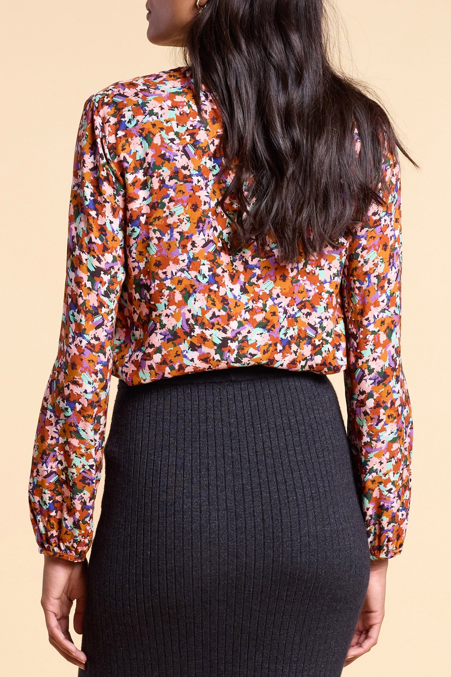 CAMEL BLOUSE WITH MULTICOLOUR TACHIST PRINT 2