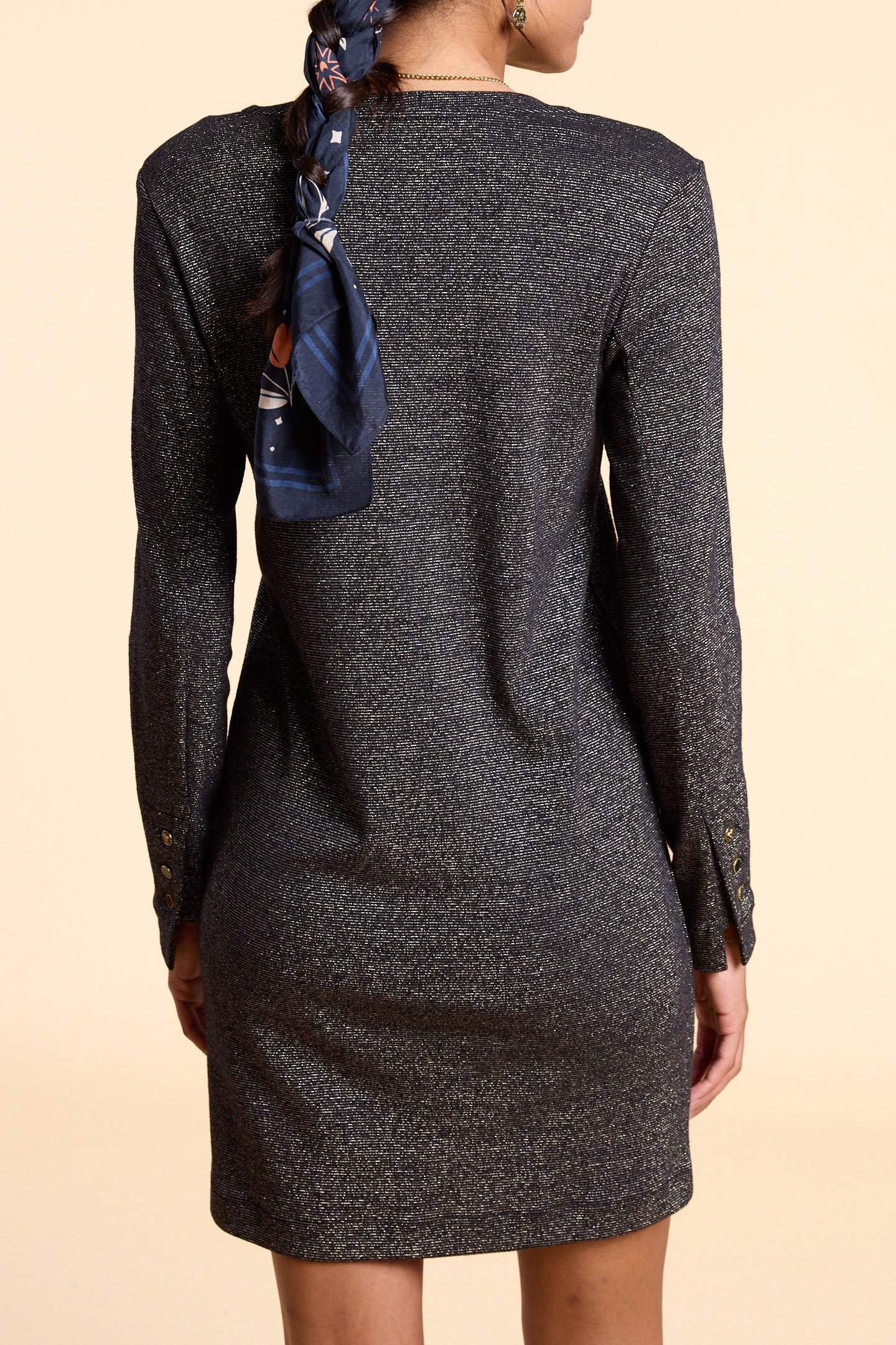 BLACK DRESS WITH METALLIC GOLD STRIPES 2