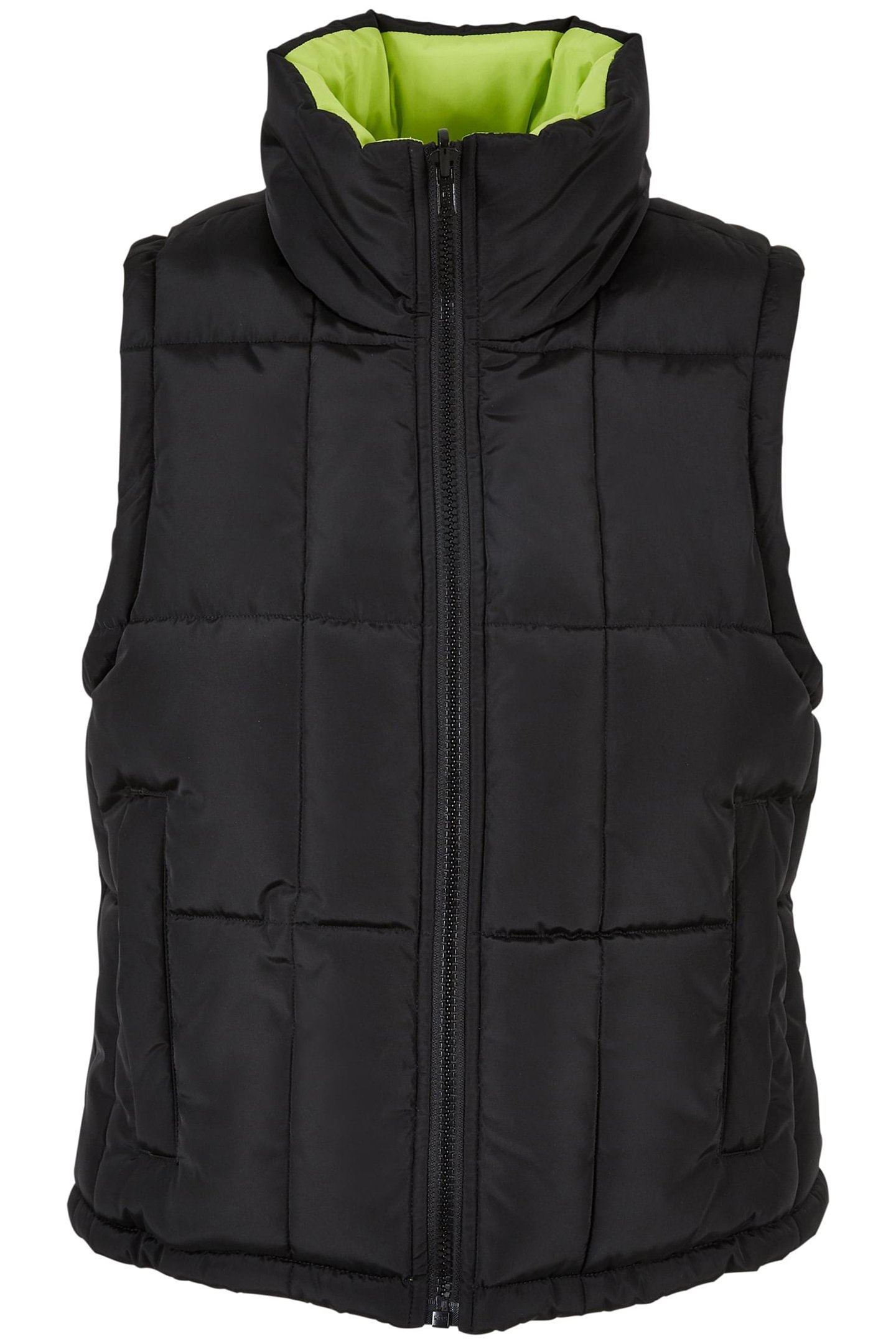 LADIES REVERSIBLE CROPPED PUFFER VEST BLACK/FROZENYELLOW 1