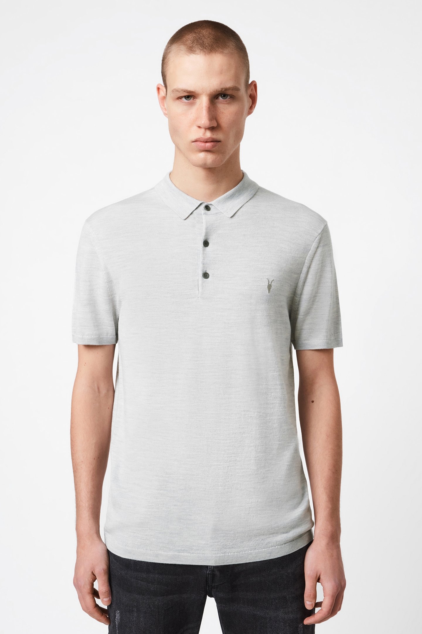 MODE MERINO SS POLO LIGHT GREY MARL 1