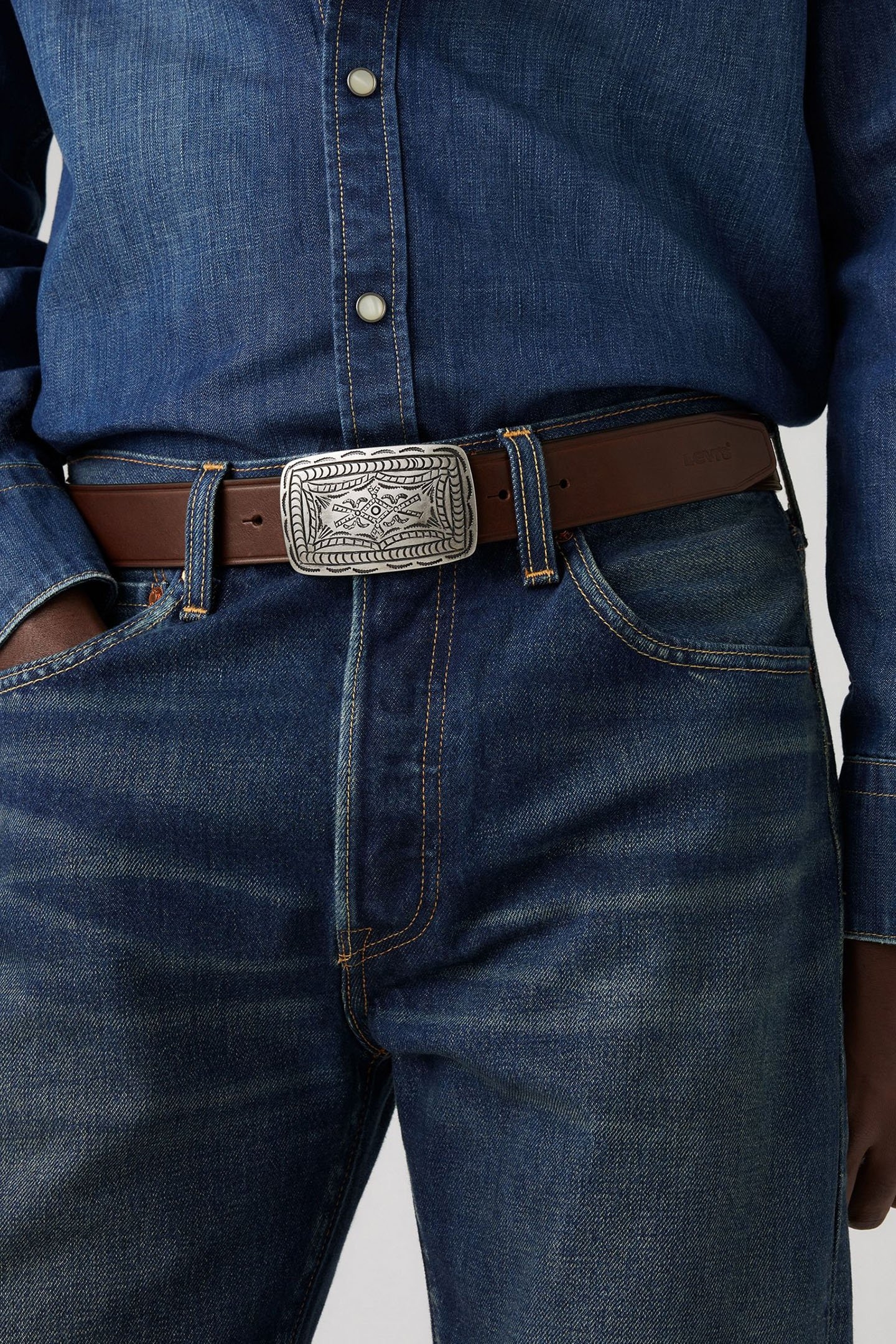 WESTERN PLAQUE BELT IN CHICORY COFFEE 2