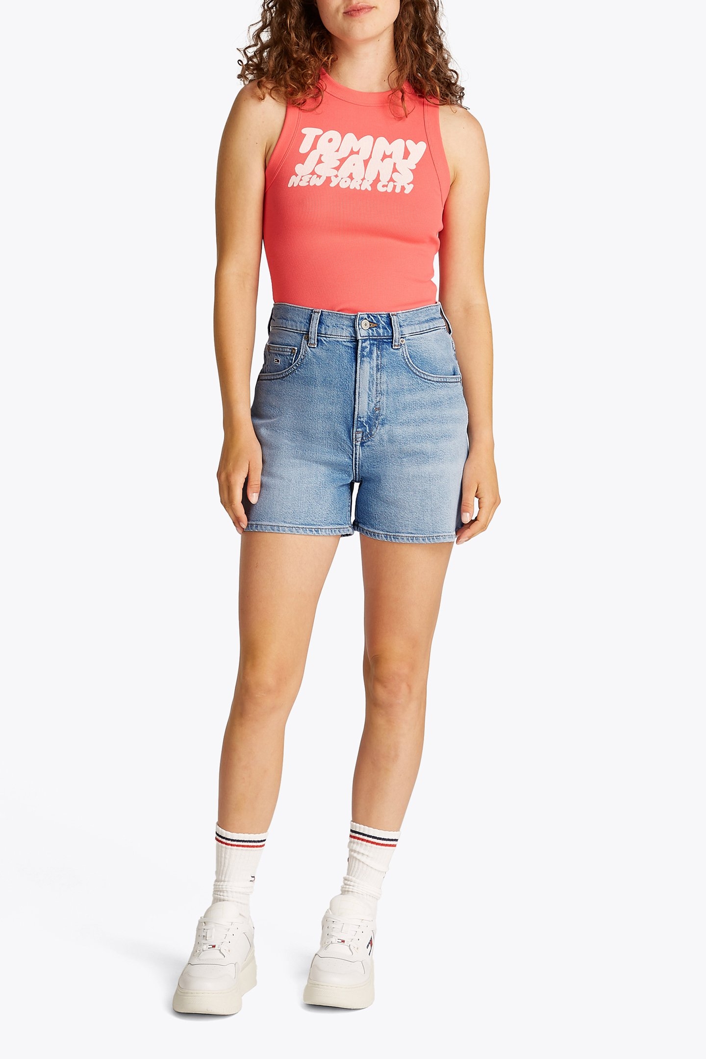 MOM HIGH-WAISTED SKINNY FIT SHORTS BLUE 3